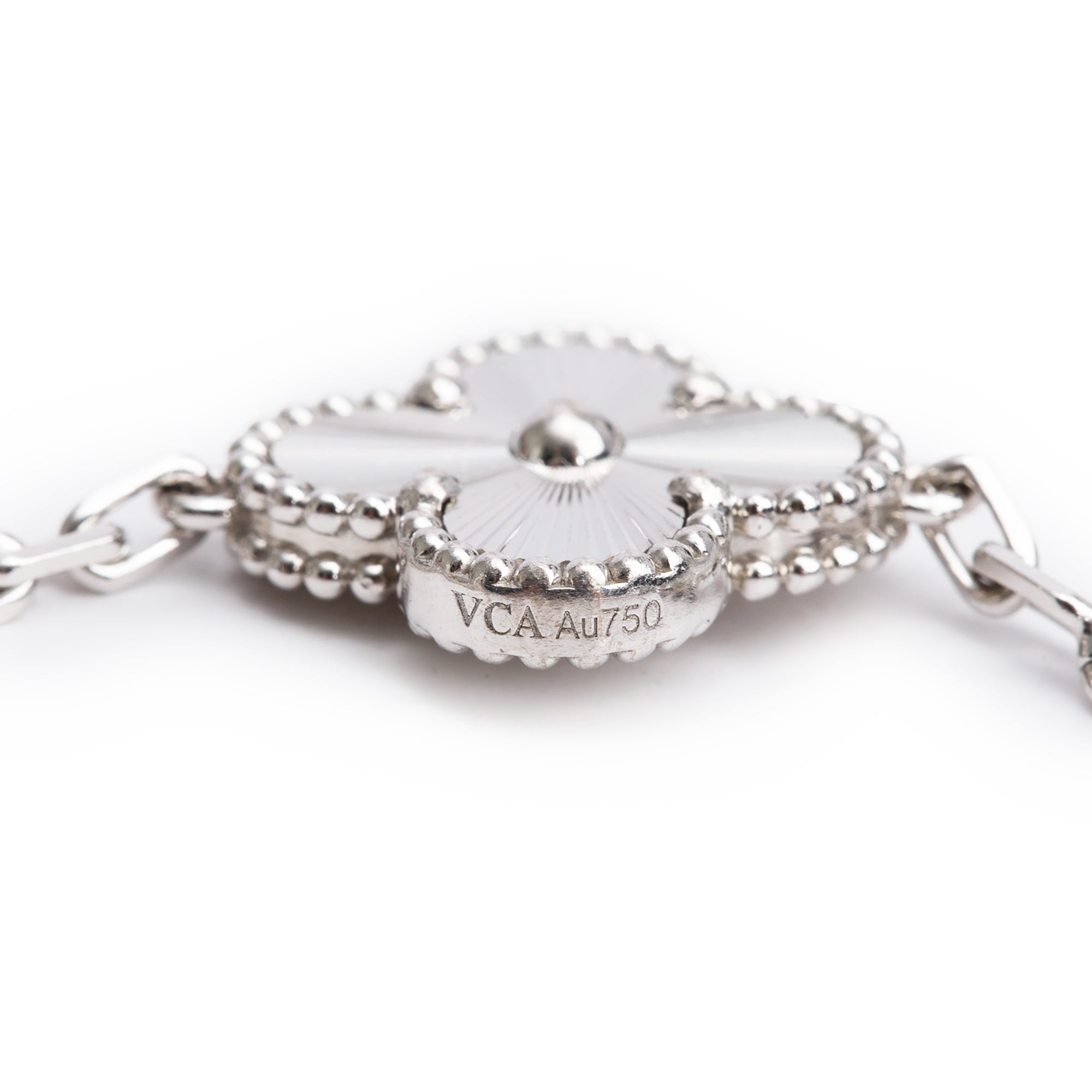 Van Cleef & Arpels 2023 18k White Gold Vintage Alhambra 5 Motif Bracelet w/ Box, Receipt & Certificate