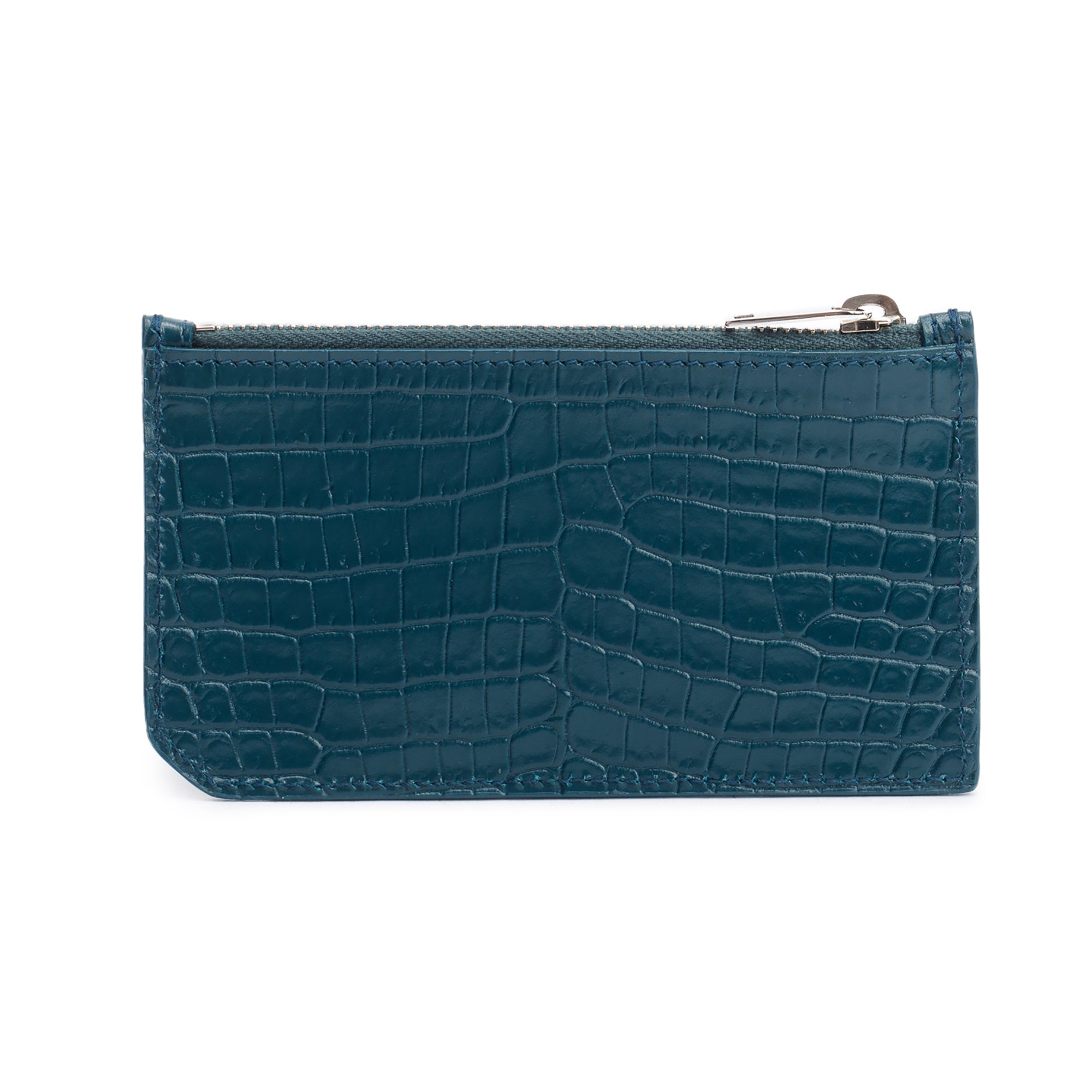 Saint Laurent Green Crocodile-Embossed Leather Cassandre Fragments Zipped Card Case