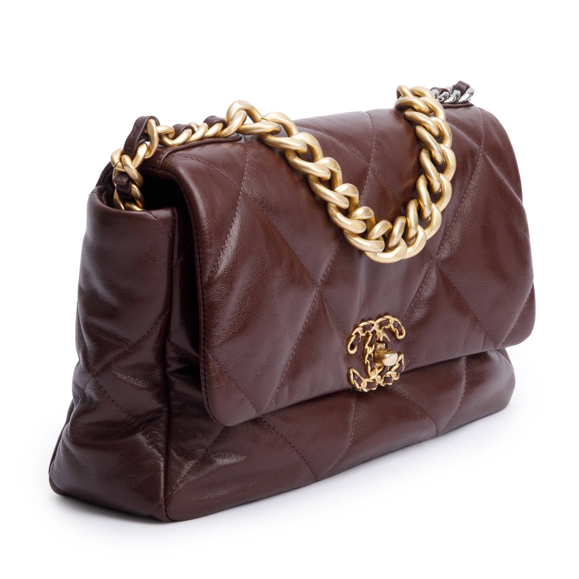 Chanel Burgundy 2020 Lambskin Leather Large 19 Flap Bag w/ Box & Authenticity Card