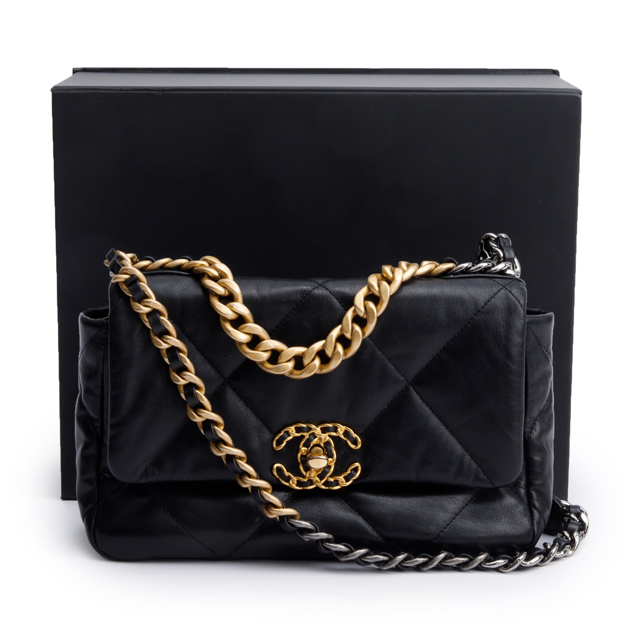 Chanel Black Lambskin Leather Medium 19 Flap Bag w/ Box & Authenticity Card
