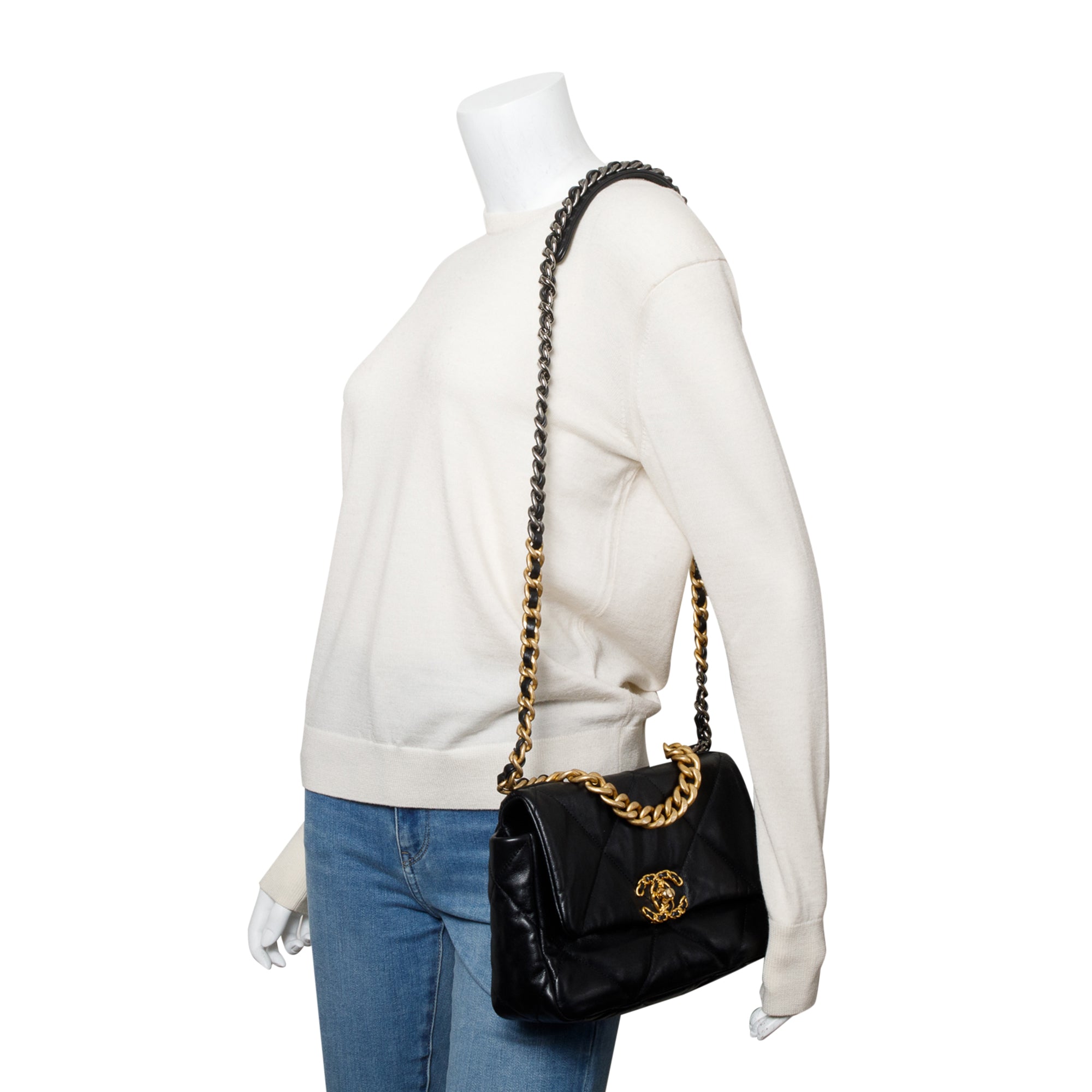 Chanel Black Lambskin Leather Medium 19 Flap Bag w/ Box & Authenticity Card