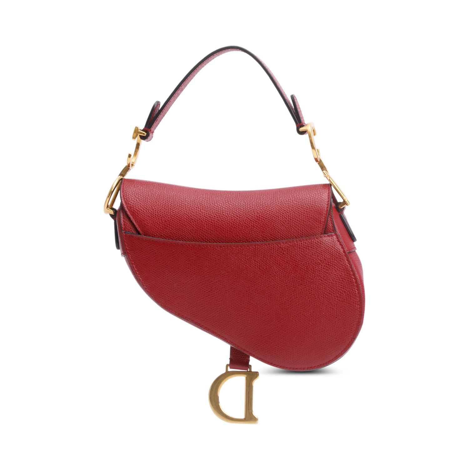Christian Dior Red Grained Calfskin Leather Mini Saddle Bag w/ Strap & Box