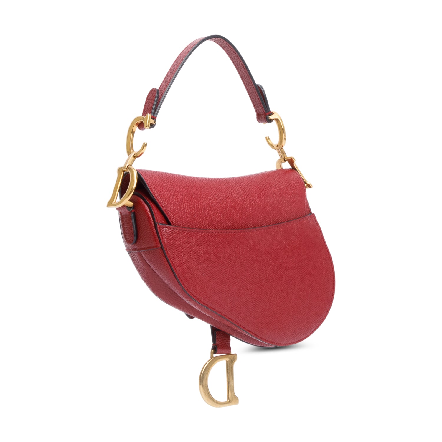 Christian Dior Red Grained Calfskin Leather Mini Saddle Bag w/ Strap & Box