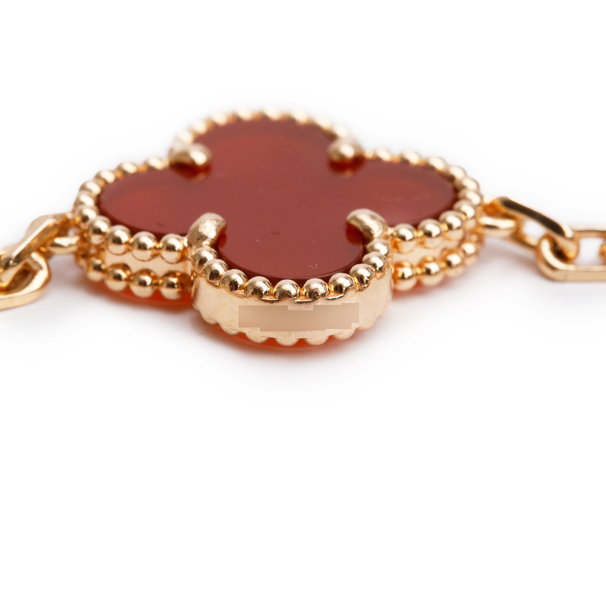 Van Cleef & Arpels 2023 18k Rose Gold Vintage Alhambra 5 Motif Carnelian Bracelet w/ Receipt & Certificate