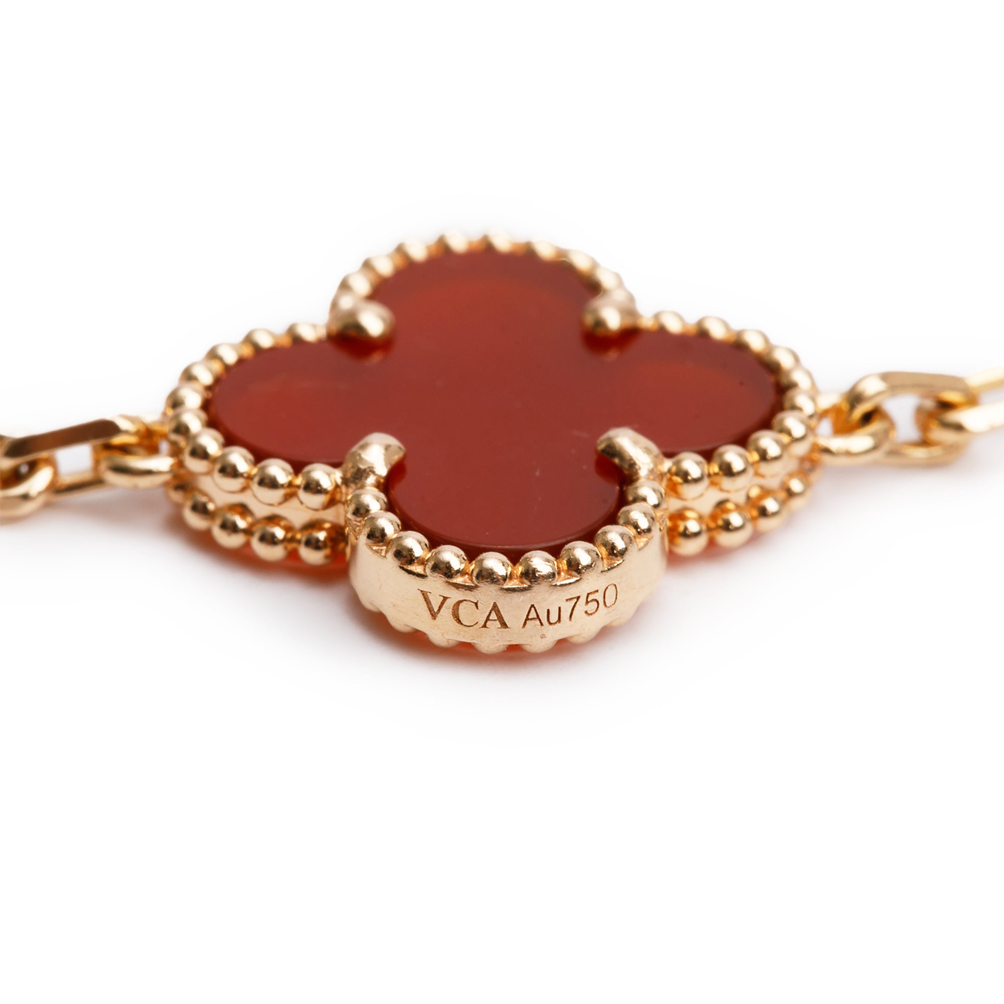 Van Cleef & Arpels 2023 18k Rose Gold Vintage Alhambra 5 Motif Carnelian Bracelet w/ Receipt & Certificate