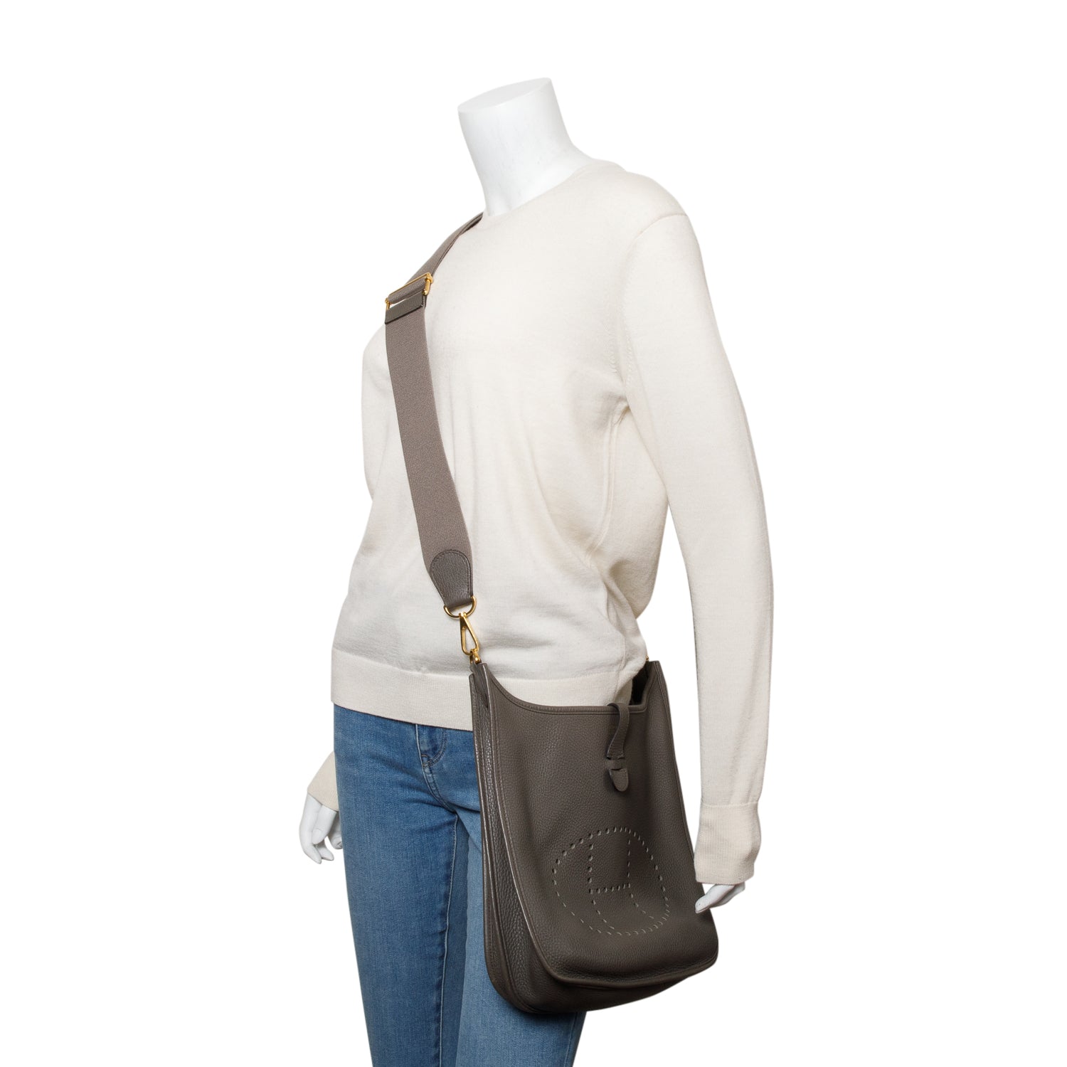 Hermes Gris Etain Taurillon Clemence Evelyne III 29 Bag w/ Box