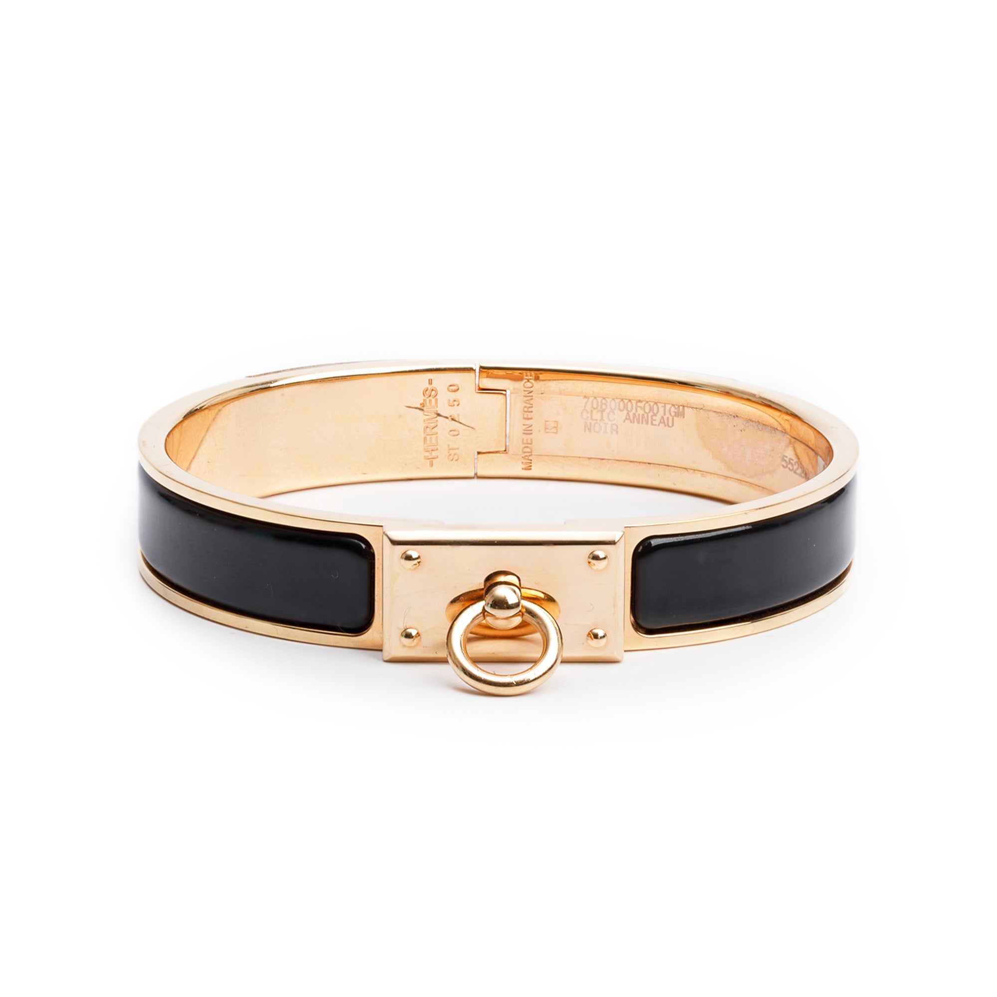Hermes Rose Gold-Plated Black Enamel 12 MM Clic Anneau Bracelet