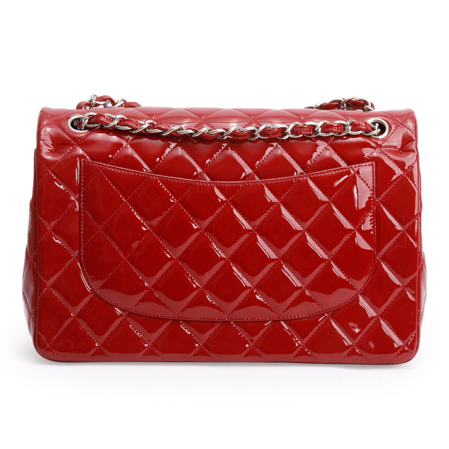 Chanel Red Quilted Patent Leather Classic Jumbo Double Flap Bag w/ Box & Authenticity Card