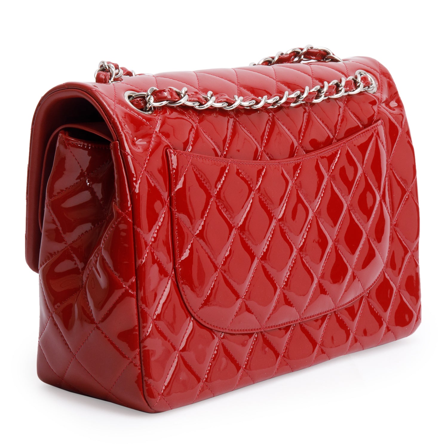 Chanel Red Quilted Patent Leather Classic Jumbo Double Flap Bag w/ Box & Authenticity Card