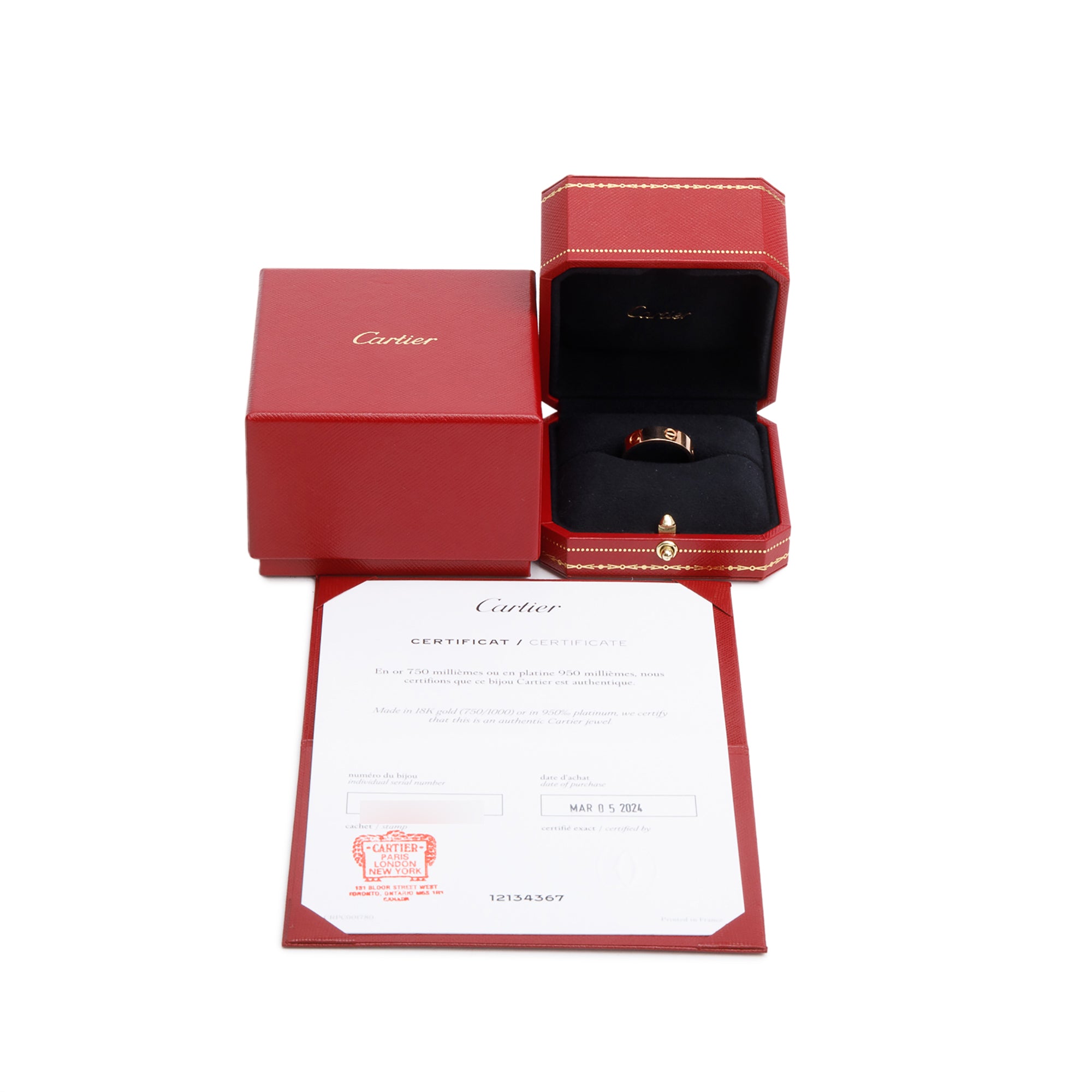 Cartier 2024 18k Rose Gold 5.5 MM Love Ring, Size 61 9.75 w/ Box, Receipt & Certificate