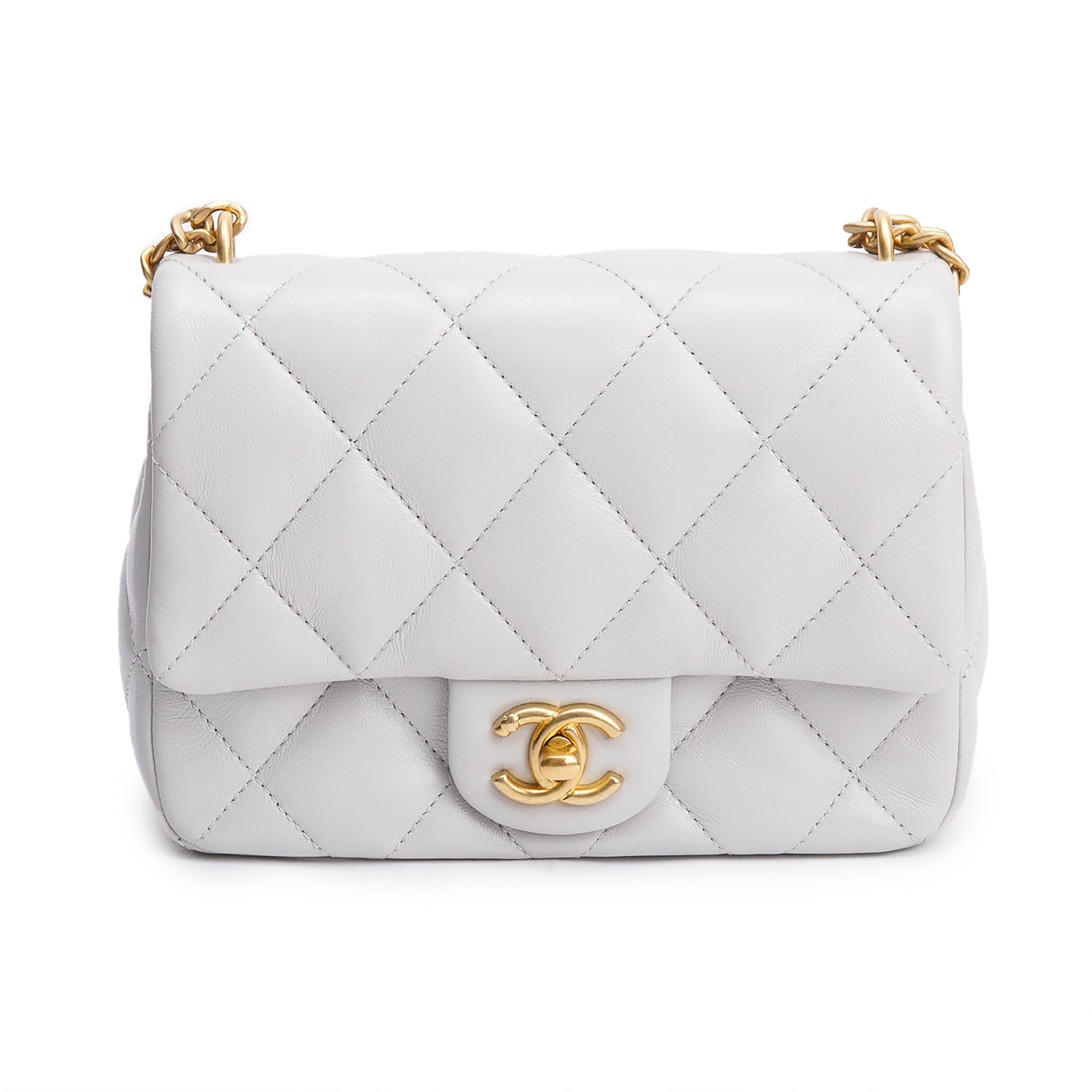 Chanel 2025 Grey Quilted Lambskin Leather Sweetheart Square Mini Flap Bag w/ Receipt