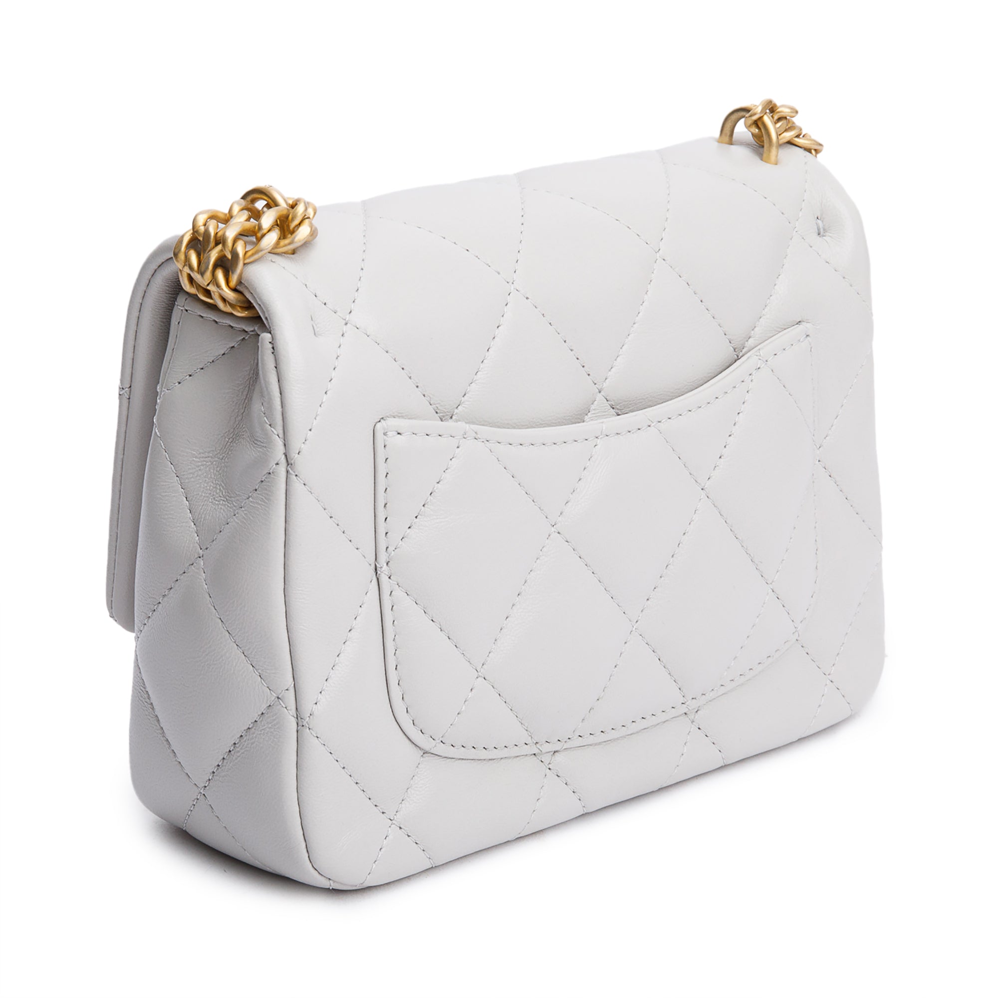 Chanel 2025 Grey Quilted Lambskin Leather Sweetheart Square Mini Flap Bag w/ Receipt