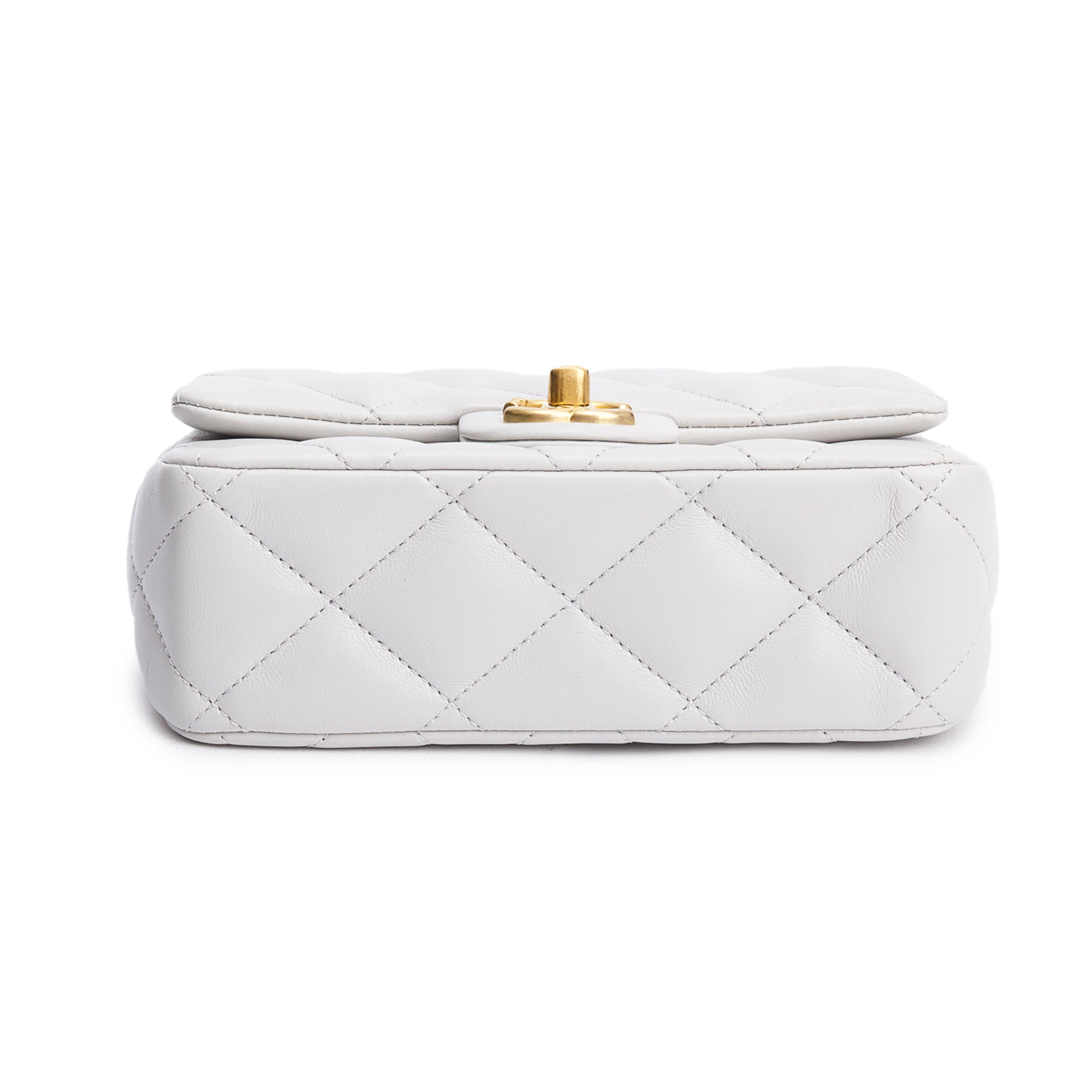 Chanel 2025 Grey Quilted Lambskin Leather Sweetheart Square Mini Flap Bag w/ Receipt