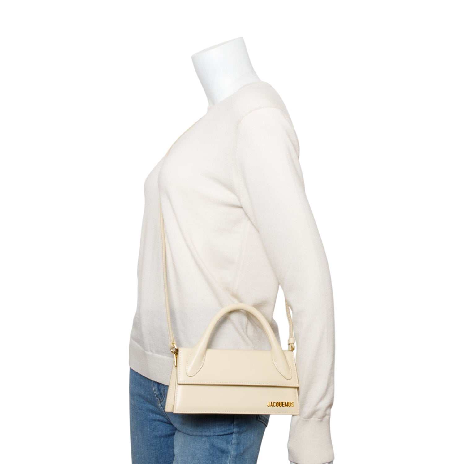 Jacquemus Creme Leather Le Chiquito Long Handle Bag w/ Strap