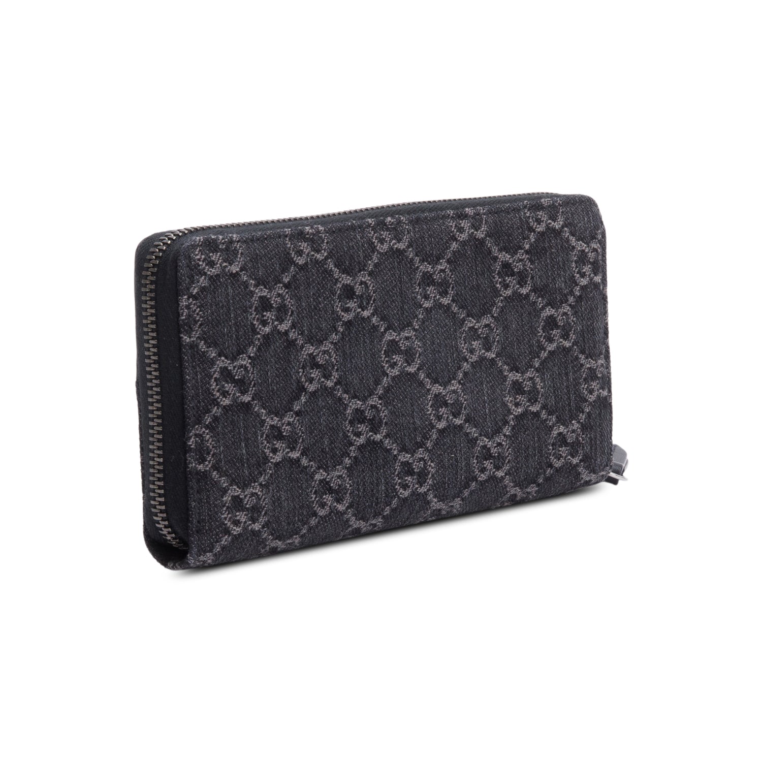 Gucci Black Leather Denim GG Marmont Zip Around Wallet w/ Box