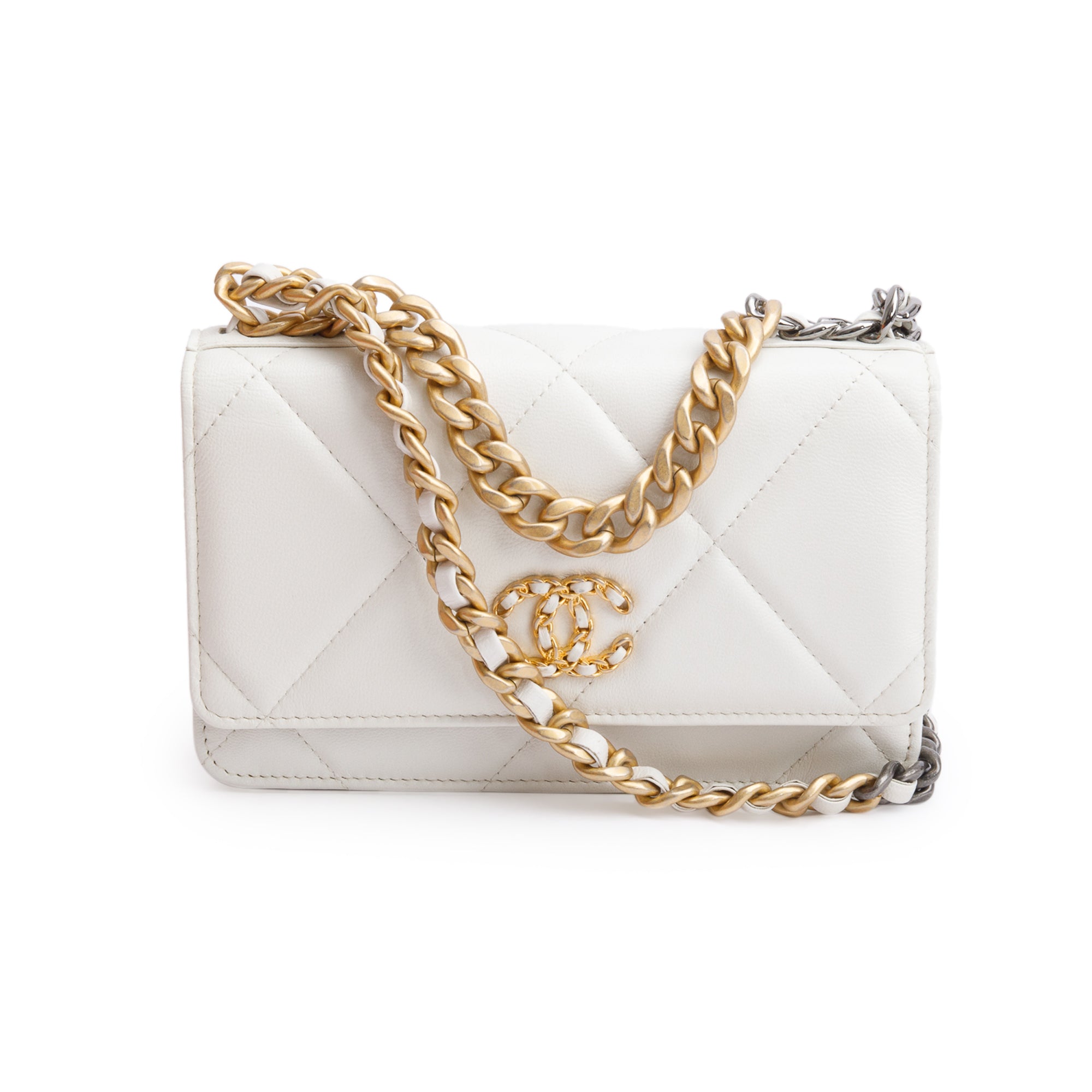 Chanel 2020 White Lambskin Leather 19 Wallet On Chain w/ Box, Receipt & Authenticity Card