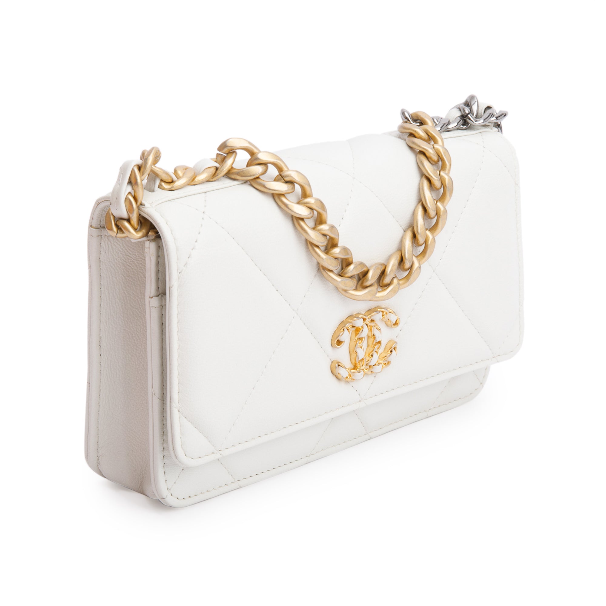 Chanel 2020 White Lambskin Leather 19 Wallet On Chain w/ Box, Receipt & Authenticity Card