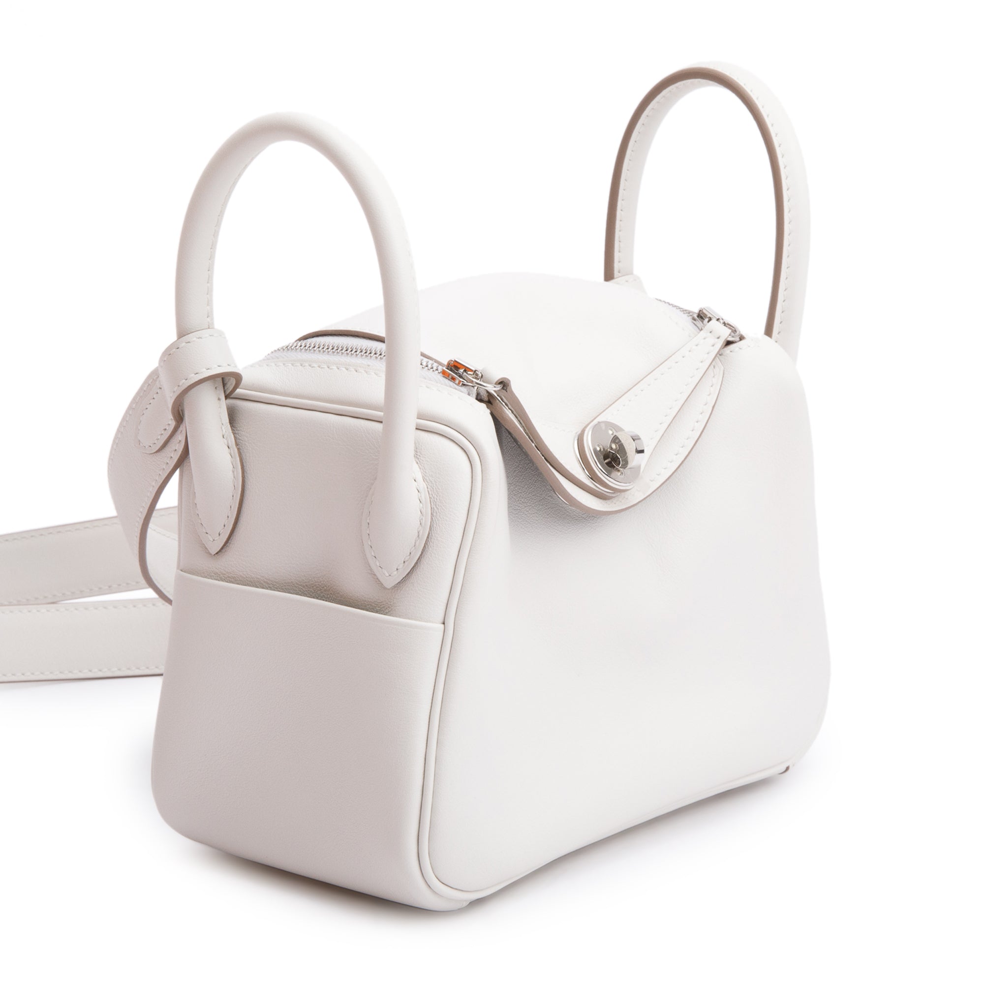 Hermes 2023 Gris Pale/Gris Meyer Leather Swift Leather Lindy Mini w/ Box