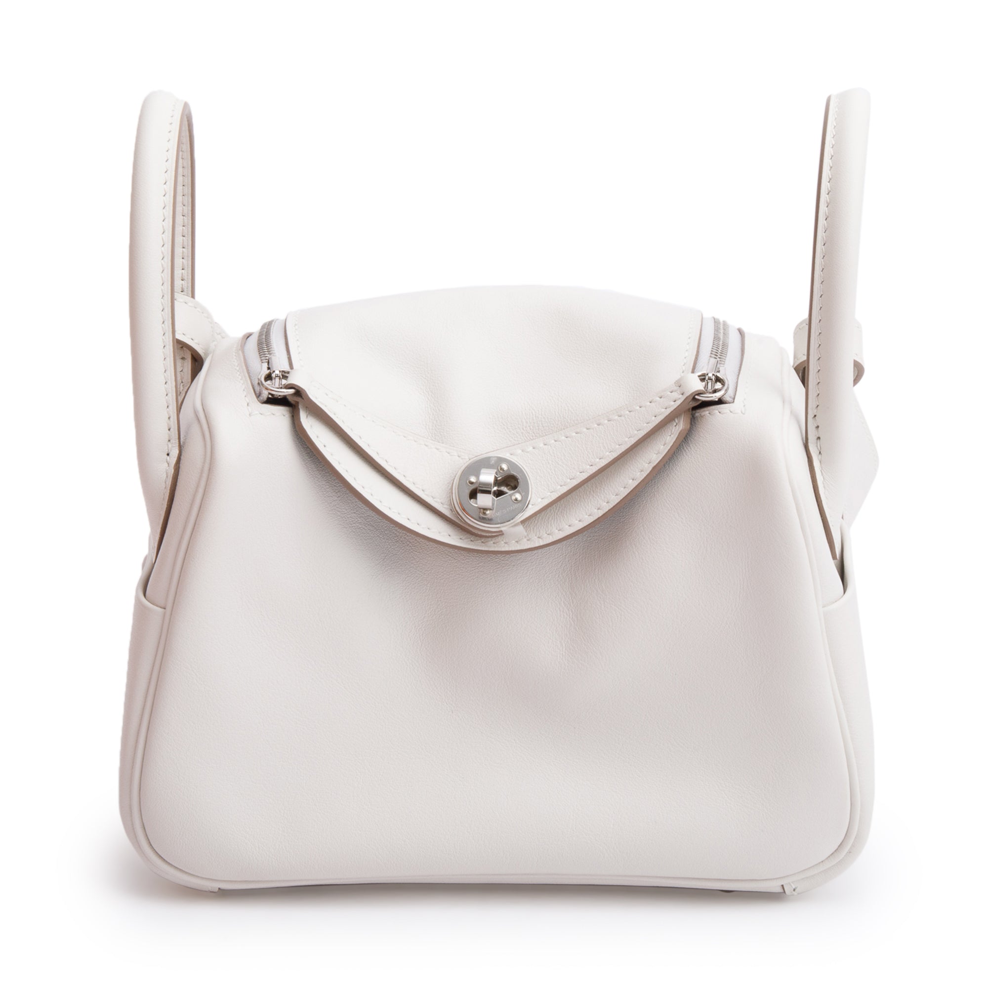 Hermes 2023 Gris Pale/Gris Meyer Leather Swift Leather Lindy Mini w/ Box