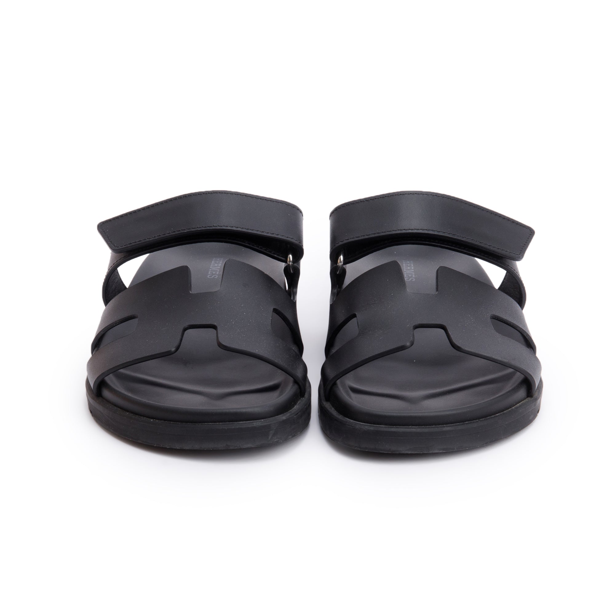 Hermes Noir Veau Calfskin Leather Chypre Sandals, Size 37 w/ Box
