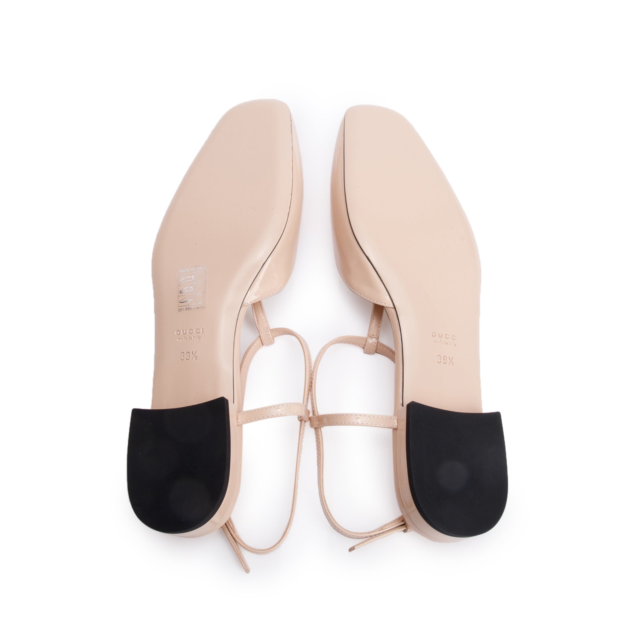 Gucci Beige Patent Leather Double G Logo Slingback Ballet Flats, Size 39.5 w/ Box