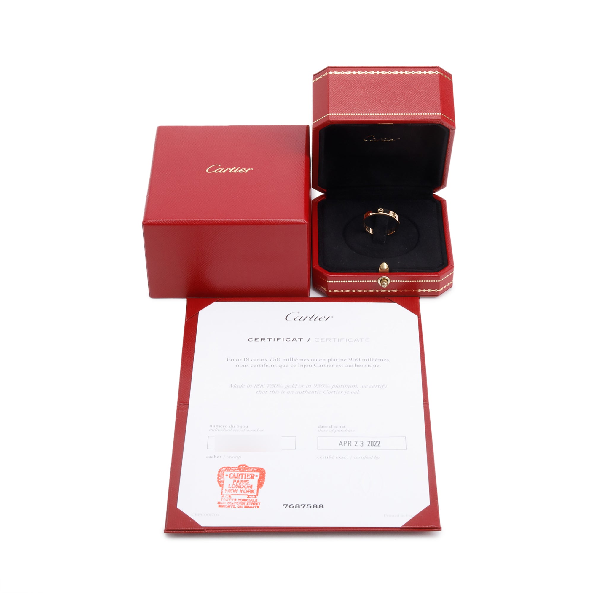 Cartier 2022 18k Yellow Gold 3.6 mm Love Wedding Band Ring, Size 56 7.75 w/ Box & Certificate