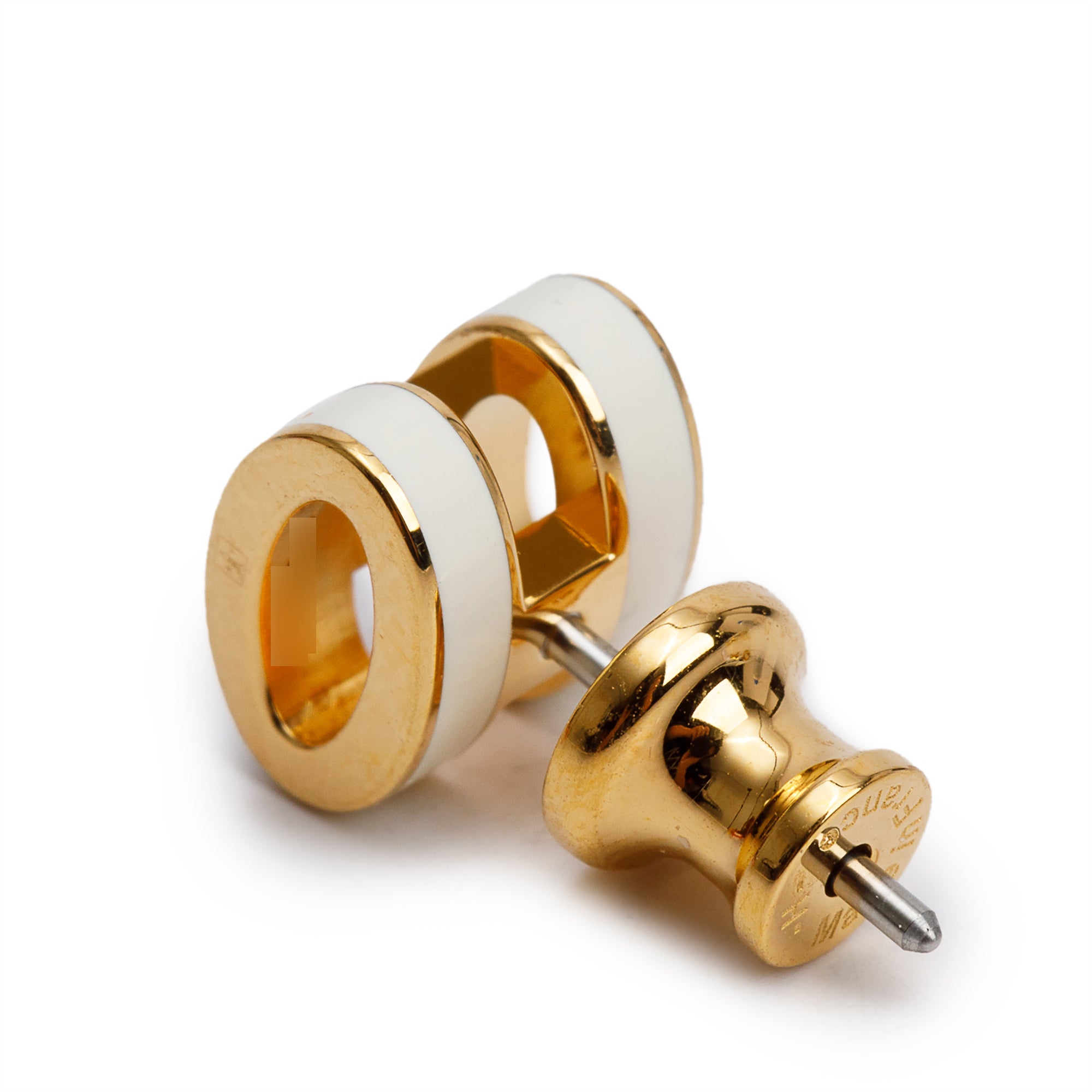 Hermes Gold Plated White Lacquered Mini Pop H Earrings w/ Box