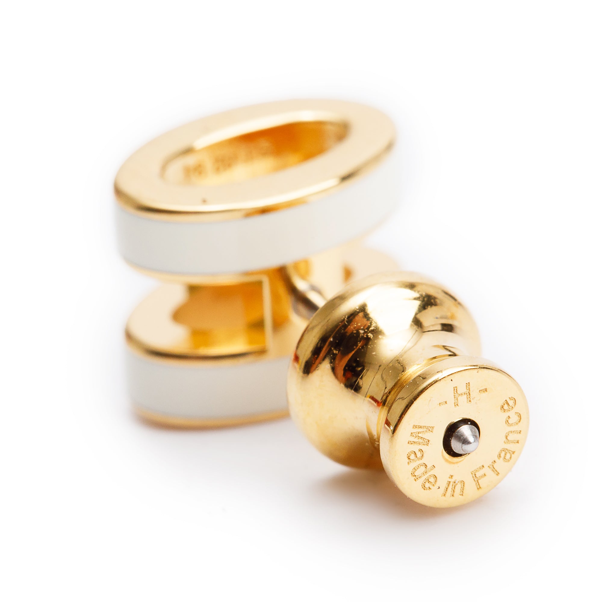 Hermes Gold Plated White Lacquered Mini Pop H Earrings w/ Box