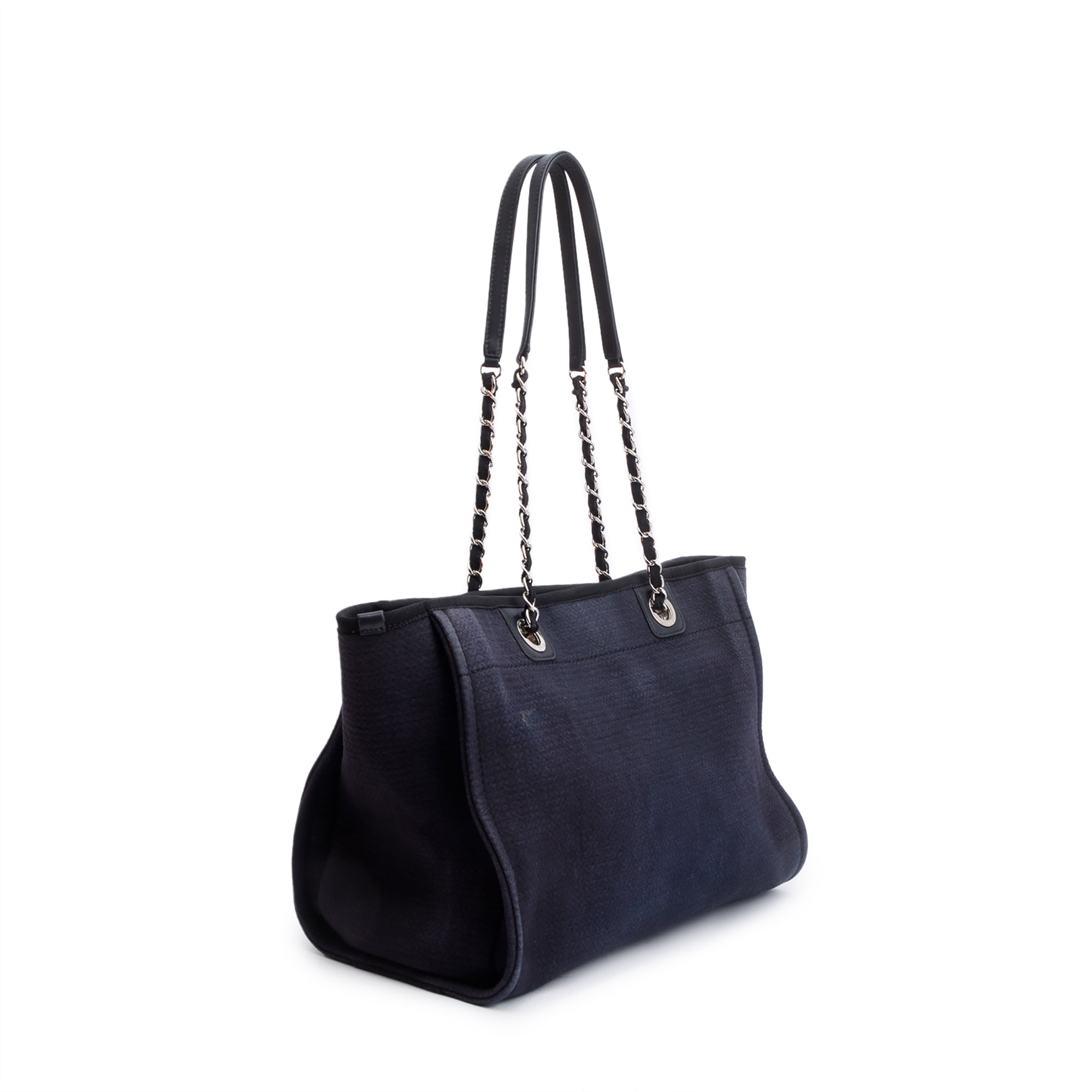 Chanel 2022 Navy Mixed Fibers Small Deauville Tote w/ Pouch