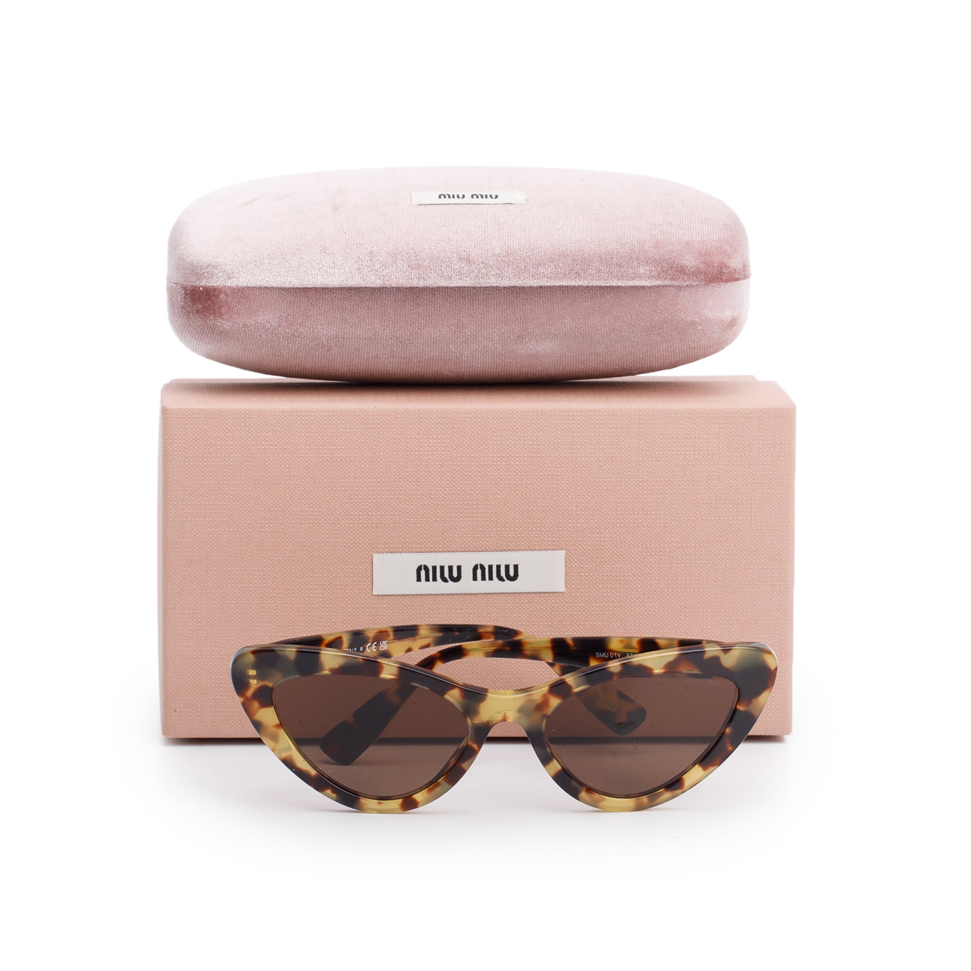 Miu Miu SMU 01V Brown Tortoise Acetate Cat-Eye Sunglasses w/ Box & Case