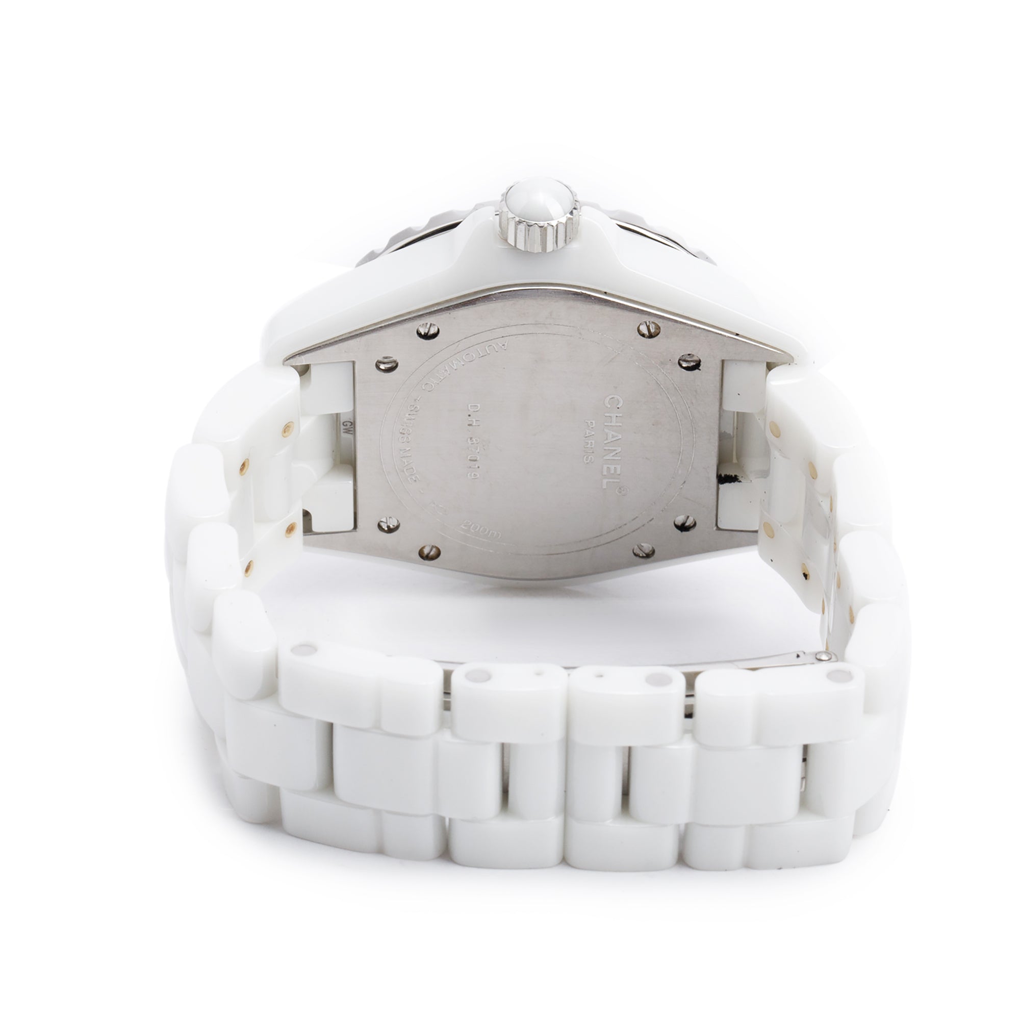 Chanel White Ceramic J12 38 MM Automatic Watch Diamond Dial w/ Box