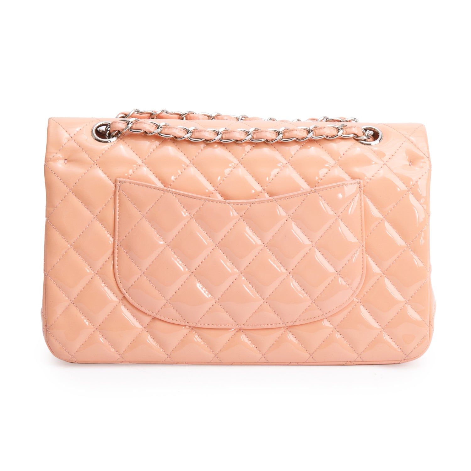 Chanel Peach Quilted Patent Leather Classic Medium Double Flap Bag w/ Box
