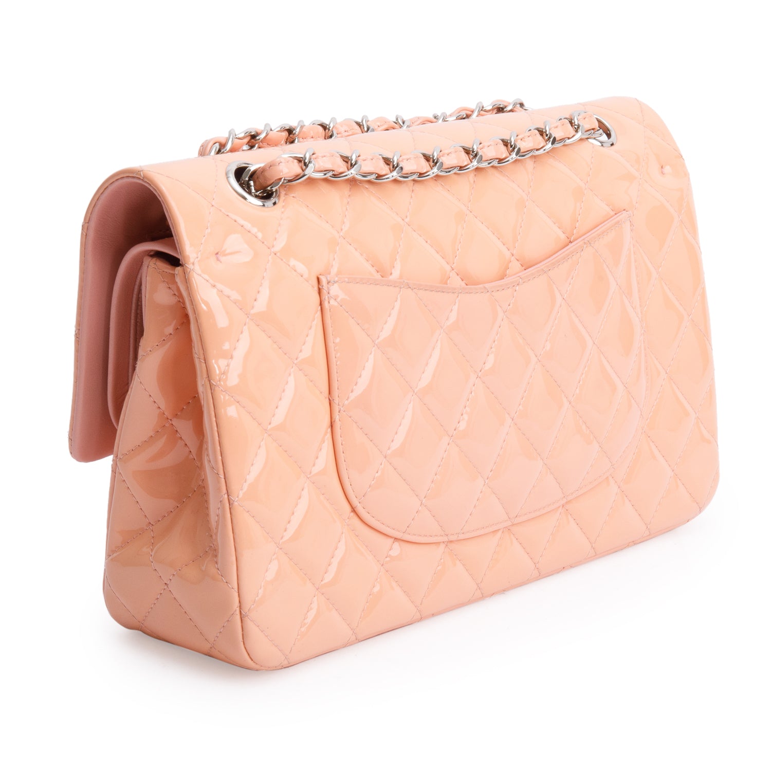 Chanel Peach Quilted Patent Leather Classic Medium Double Flap Bag w/ Box