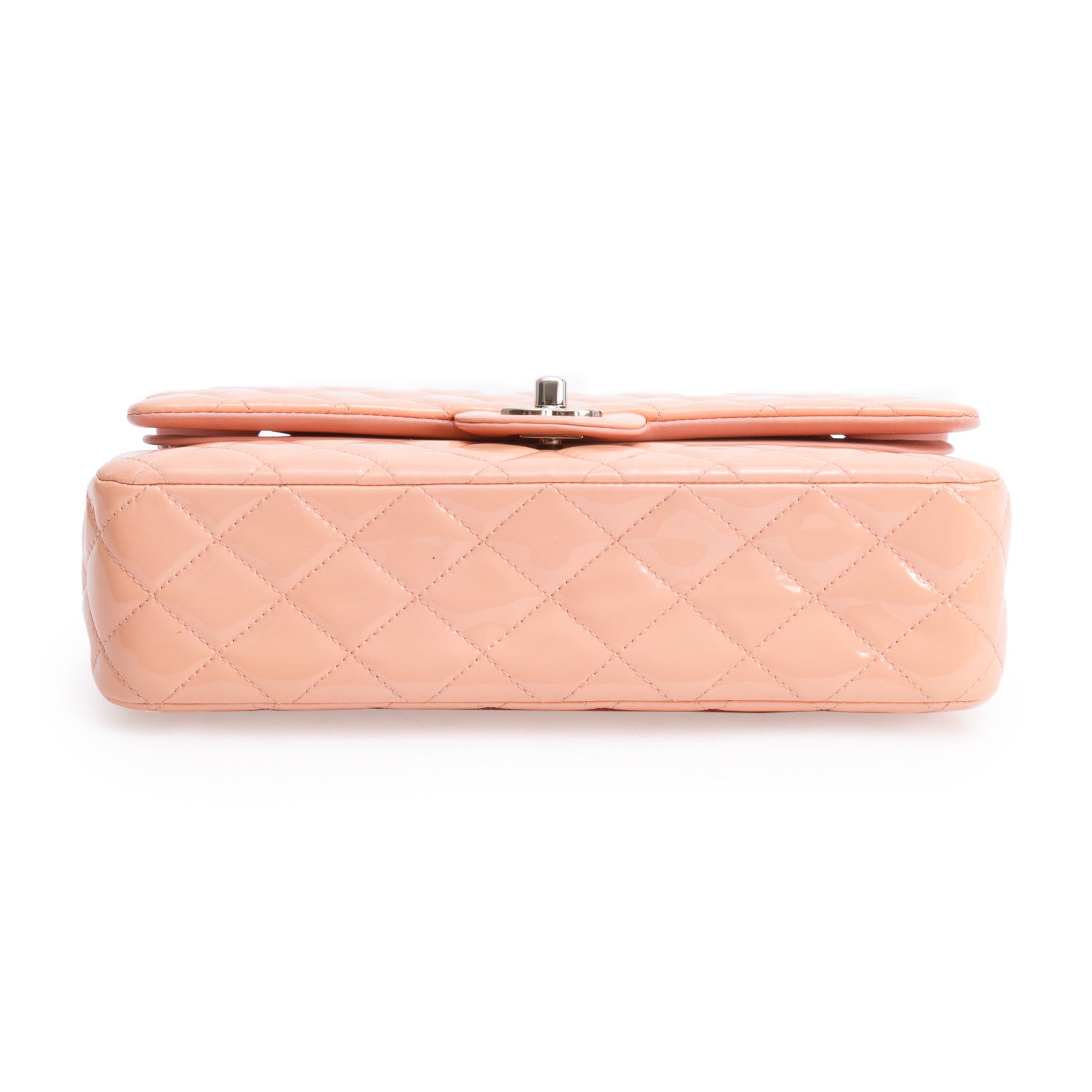 Chanel Peach Quilted Patent Leather Classic Medium Double Flap Bag w/ Box