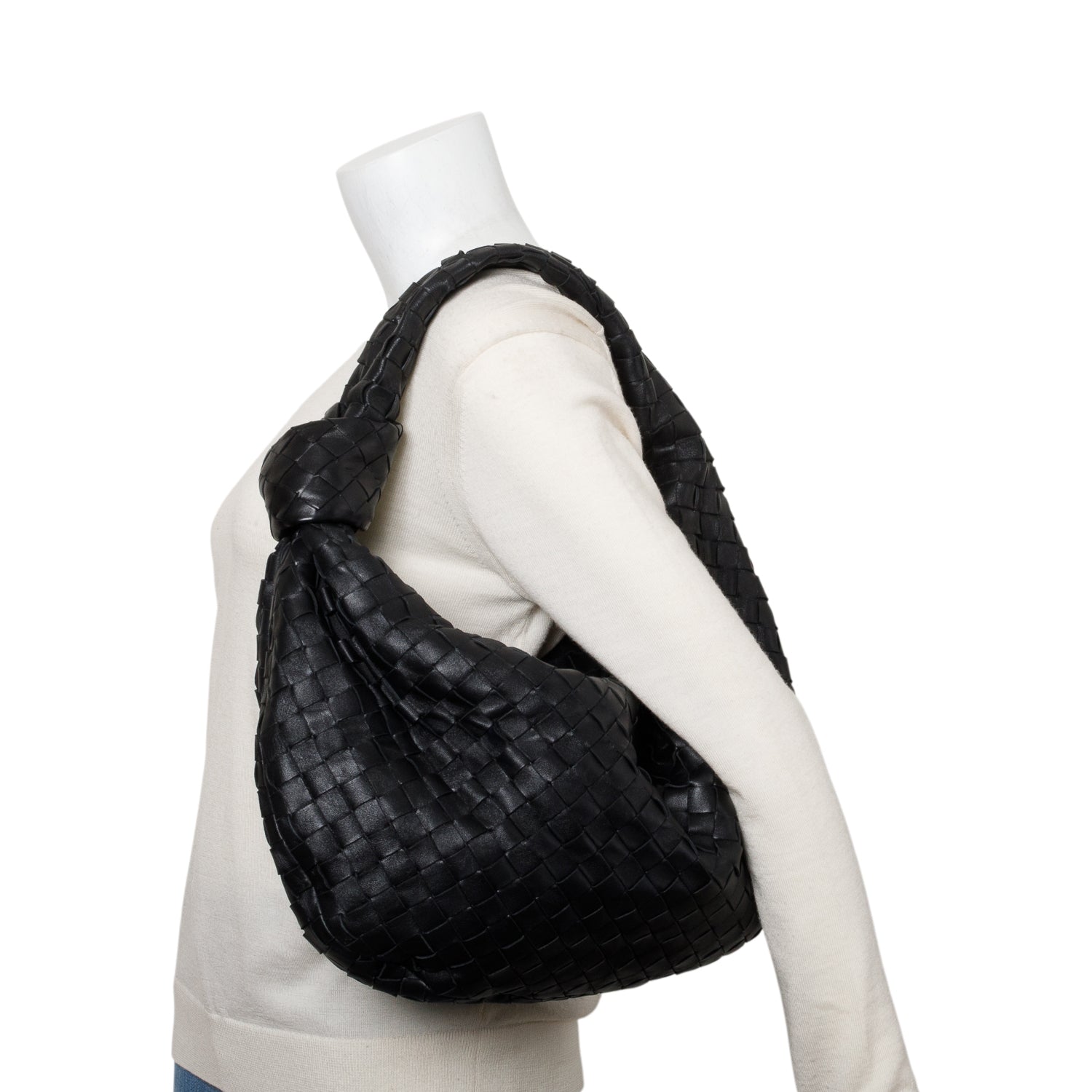 Bottega Veneta 2023 Black Intrecciato Leather Small Jodie Bag w/ Receipt & Authenticity Card
