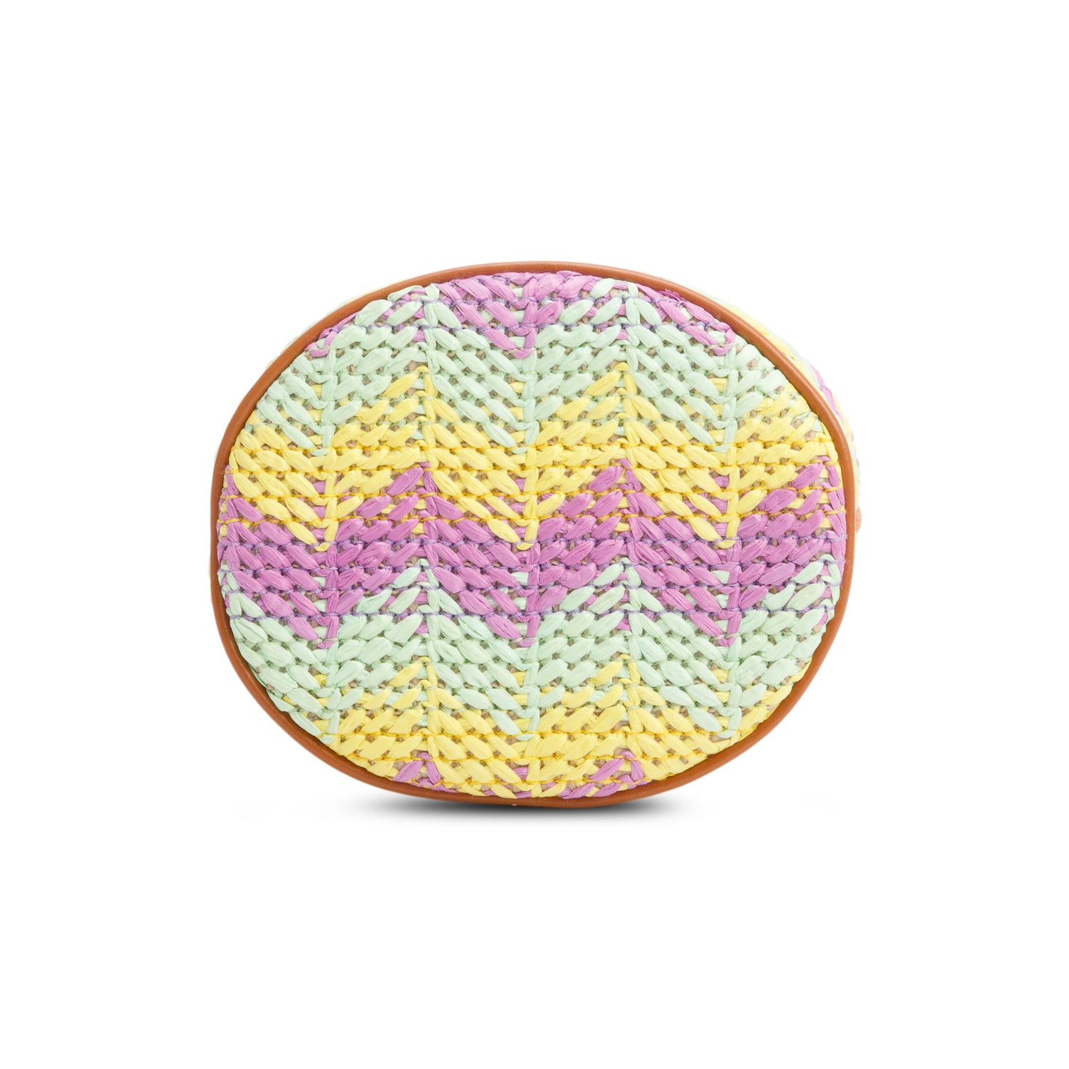 Gucci Brown Leather Multicolor Chevron Knit Raffia GG Marmont Mini Bucket Bag