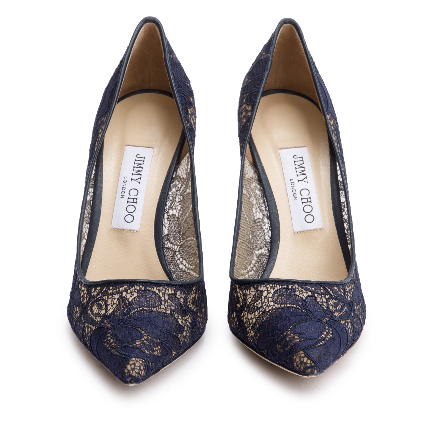 Jimmy Choo Navy Lace Abel Olac Pumps, Size 38 w/ Box – Oliver