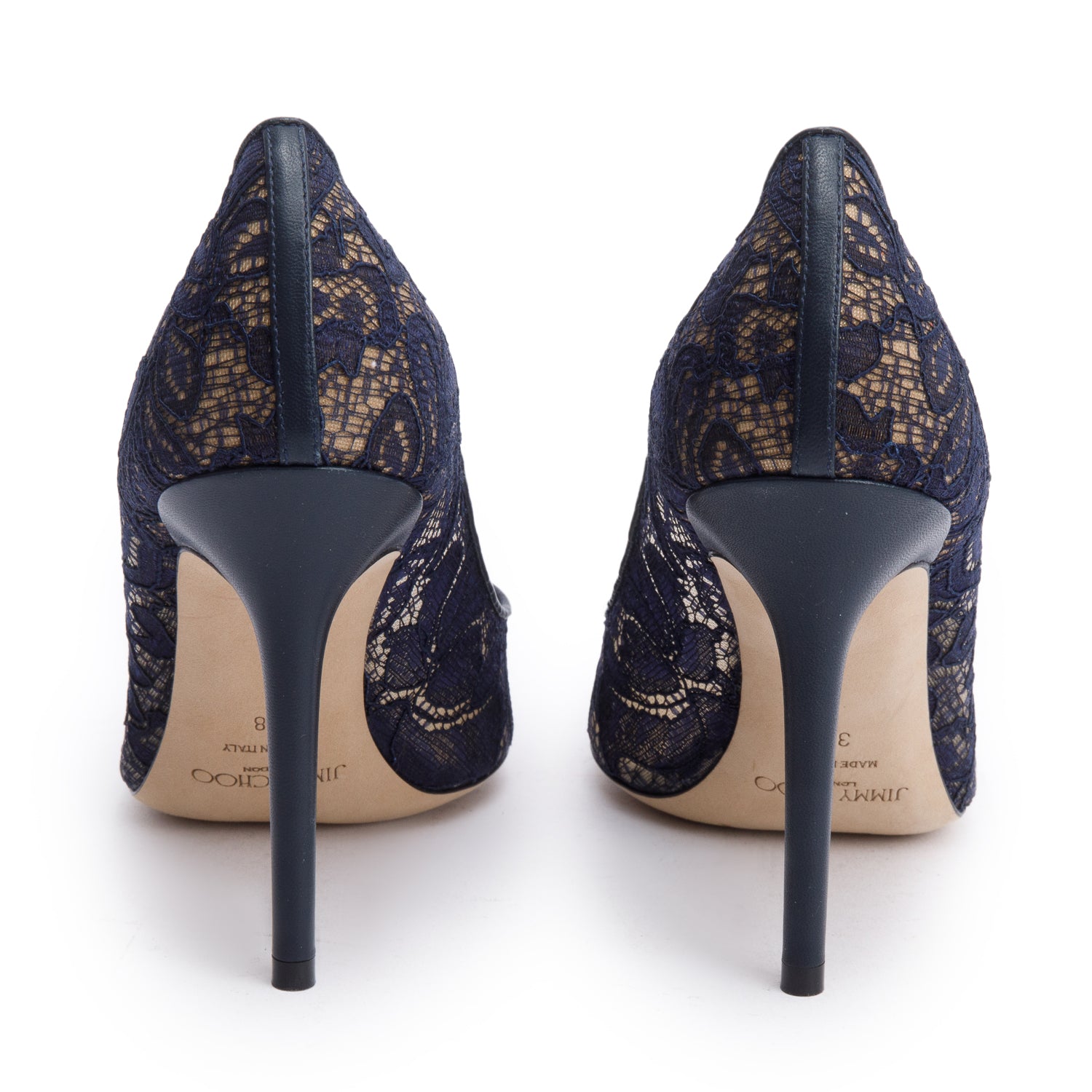 Jimmy Choo Navy Lace Abel Olac Pumps, Size 38 w/ Box
