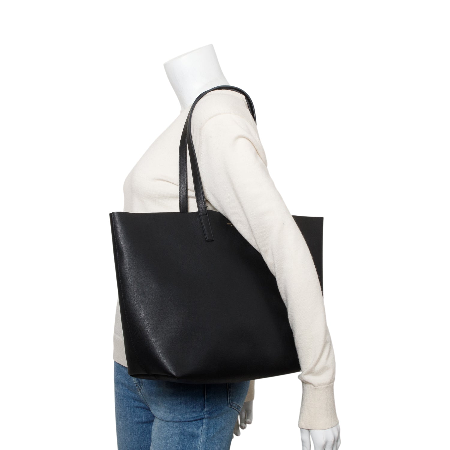 Saint Laurent Black Leather Large E/W Shopping Tote w/ Pouch
