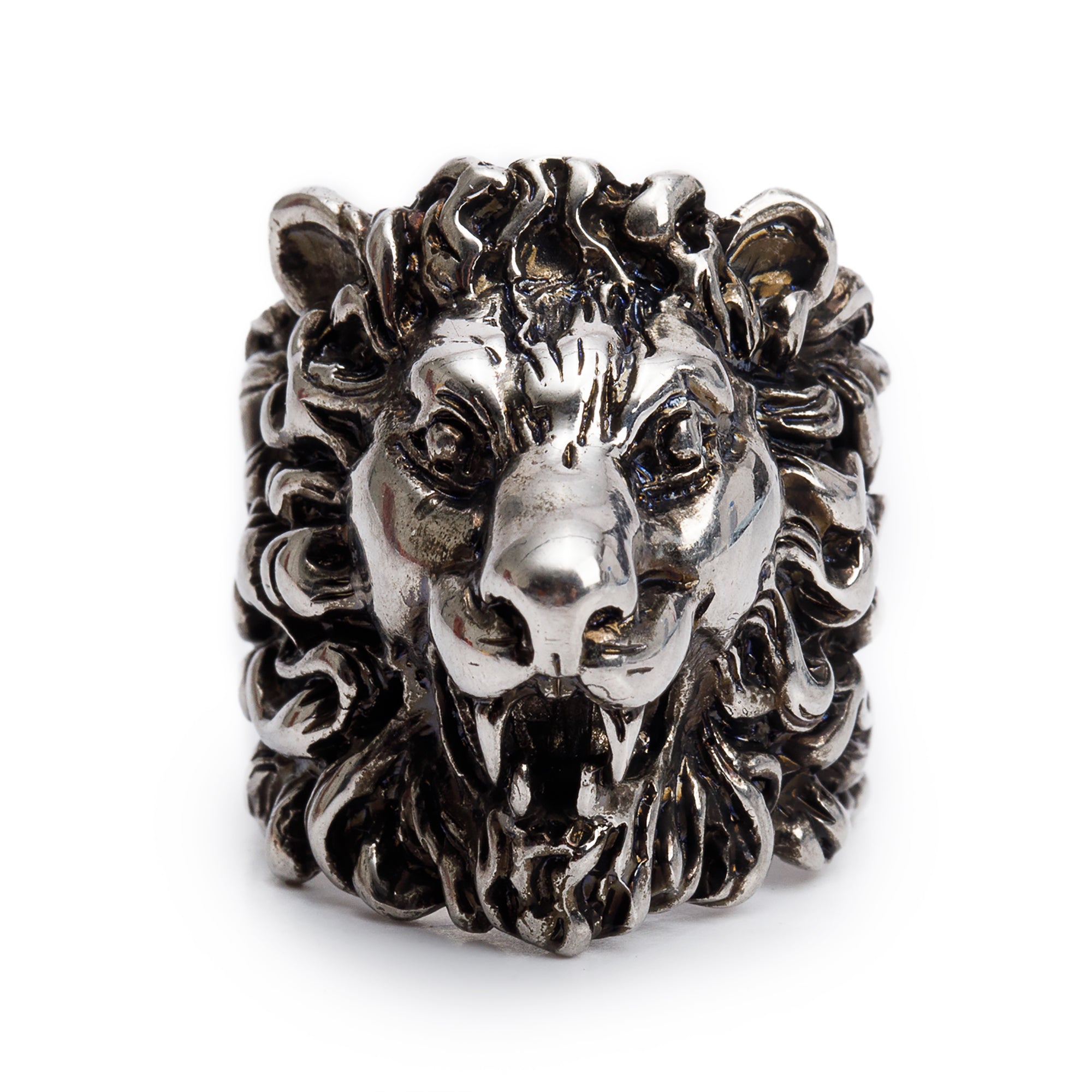Gucci Aged Silver Plated Metal Lion Head Ring, Size 19 8.5 w/ Box