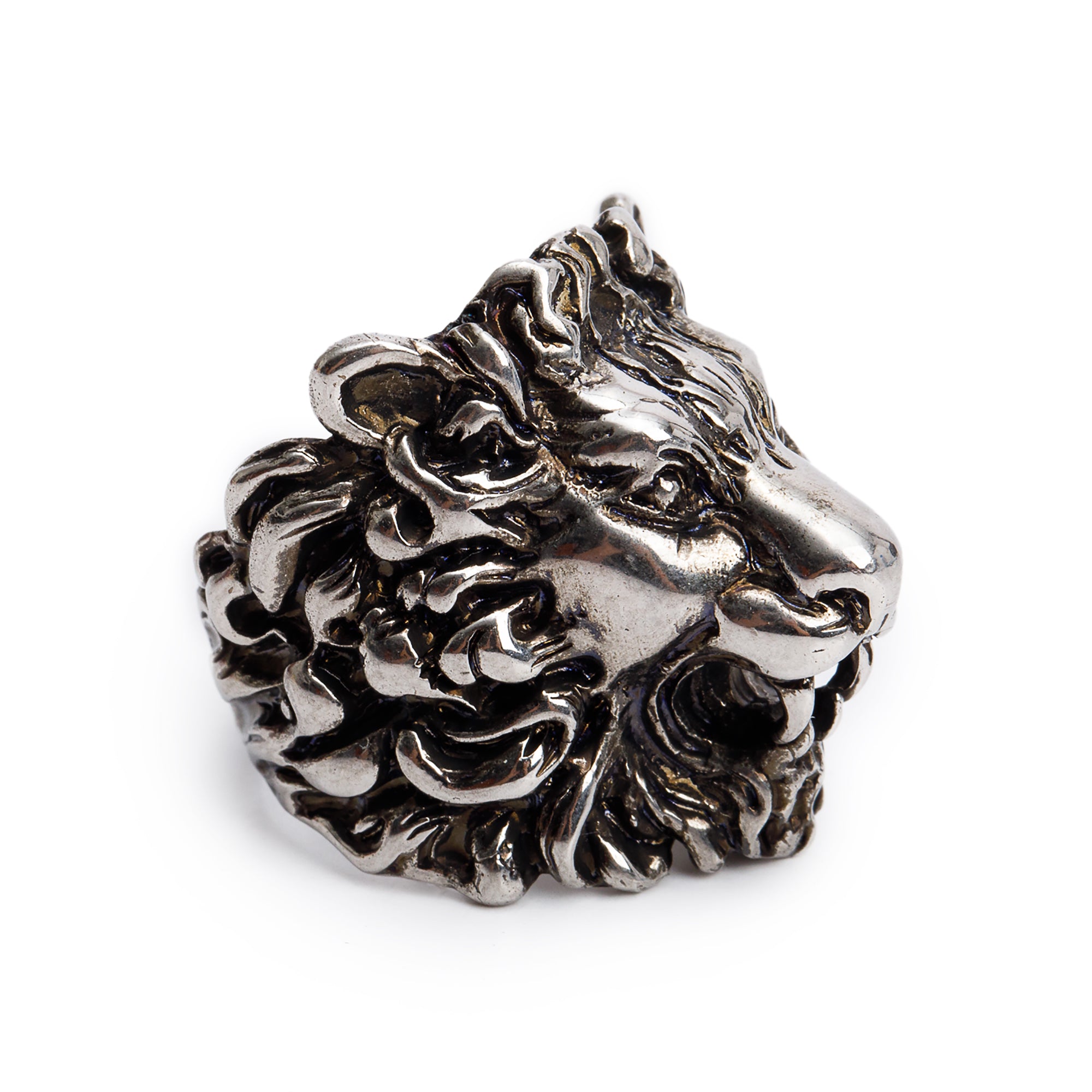 Gucci Aged Silver Plated Metal Lion Head Ring, Size 19 8.5 w/ Box