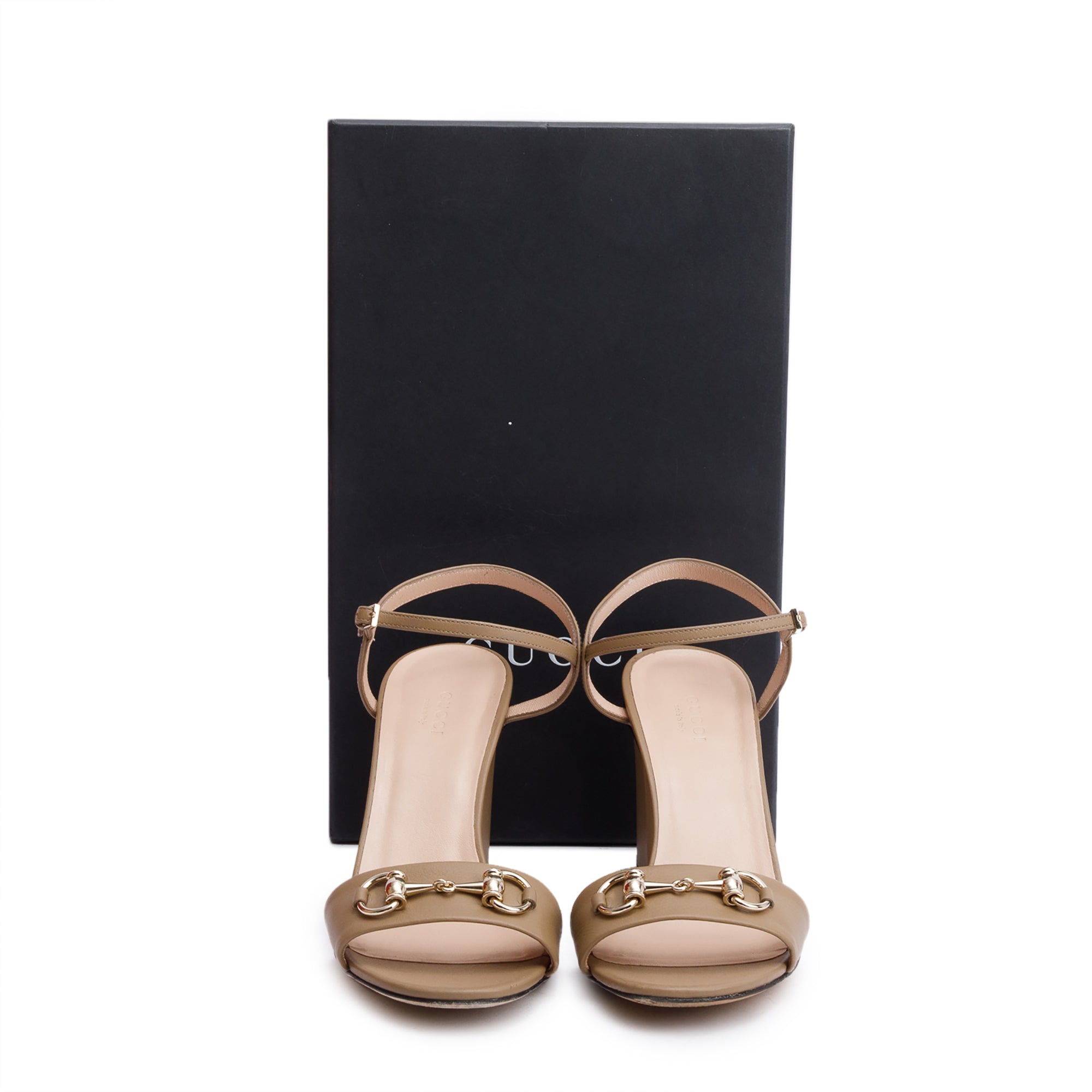 Gucci Beige Leather Horsebit Accent Slingback Sandals, Size 39 w/ Box