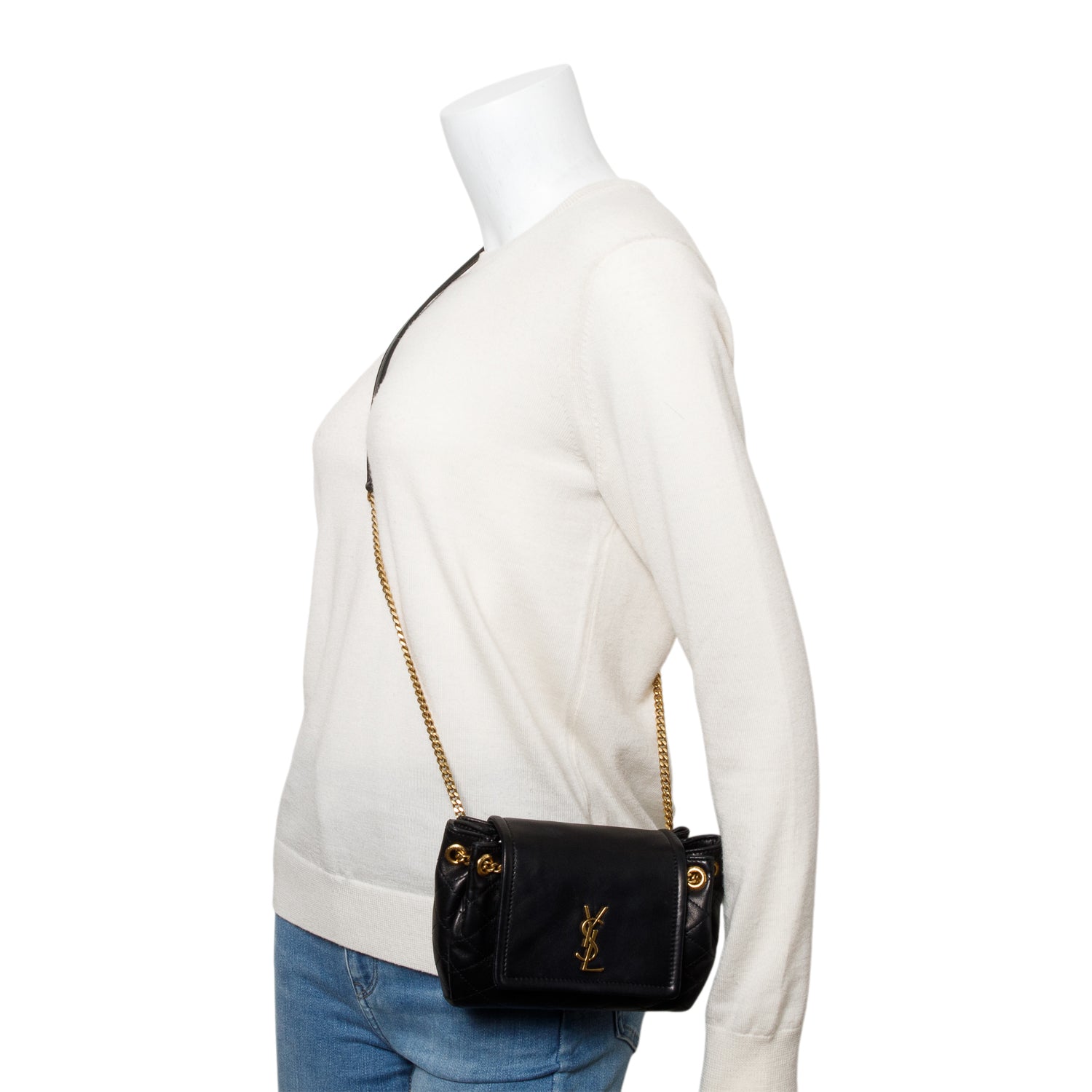 Saint Laurent Black Lambskin Leather Mini Nolita Shoulder Bag w/ Box