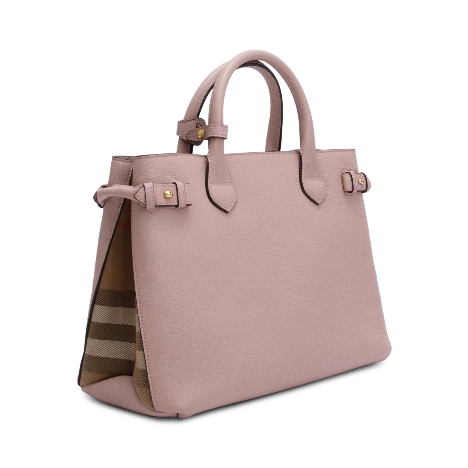 Burberry Pink Calfskin Leather House Check Medium Banner Tote w/ Strap