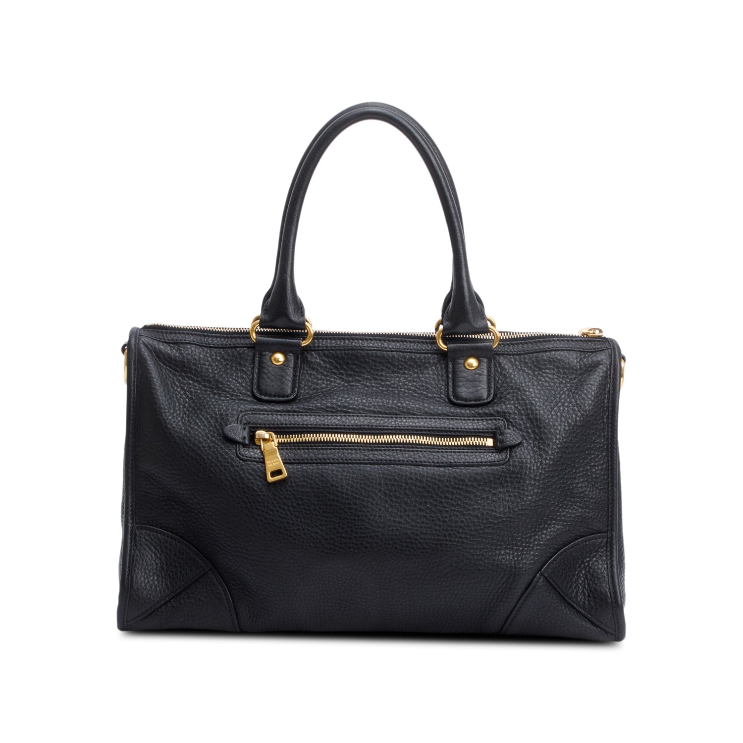 Prada Black Vitello Daino Leather Zip Convertible Tote w/ Strap