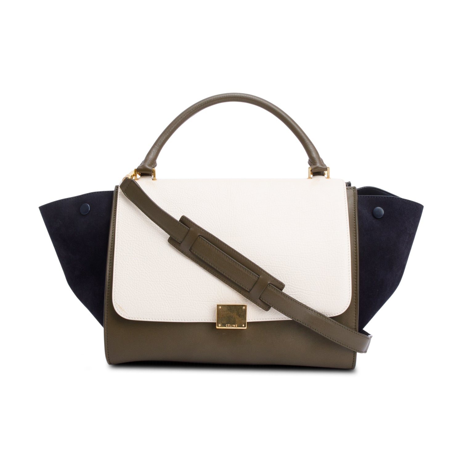 Celine Tricolor Calfskin Leather and Suede Medium Trapeze Bag w/ Strap