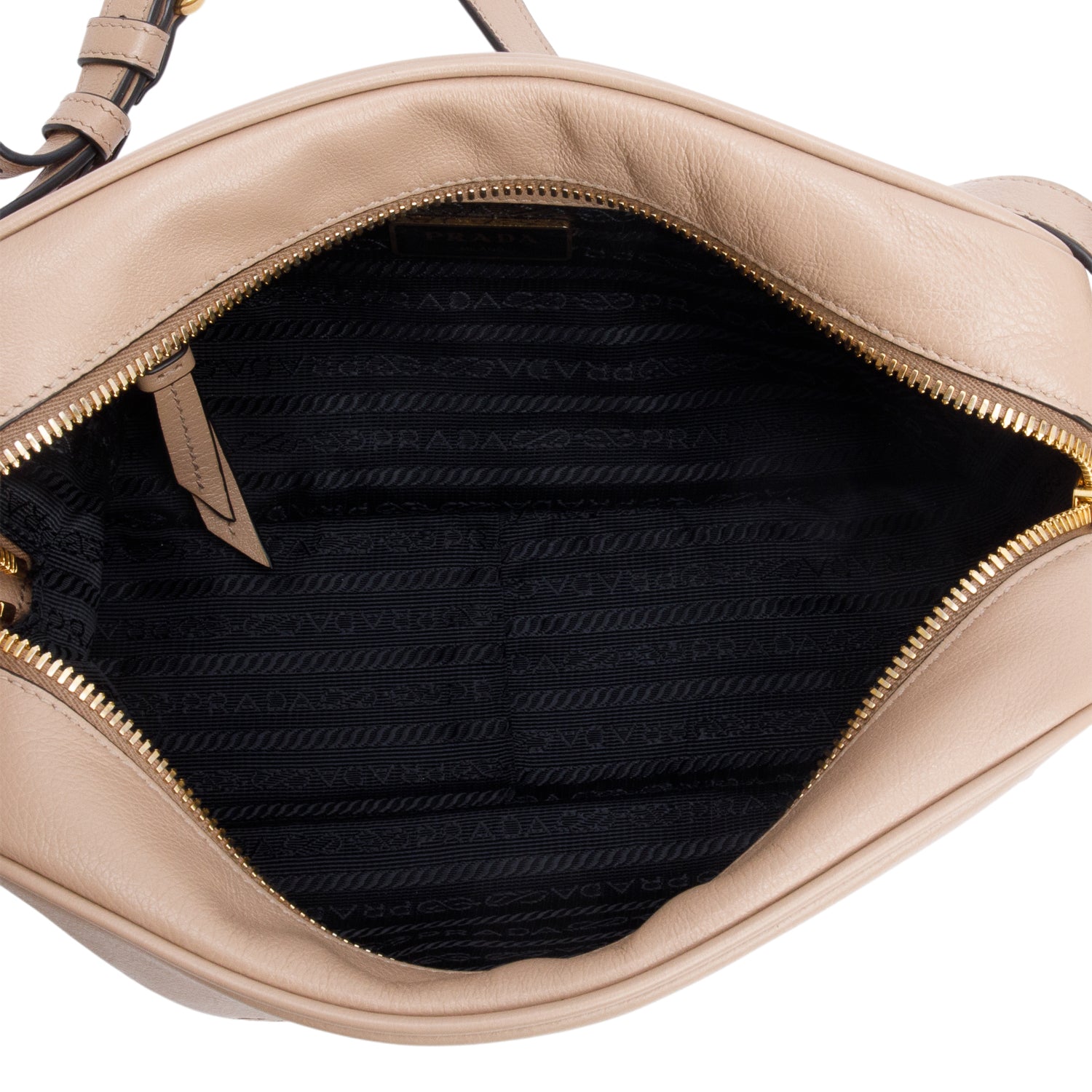 Prada Beige Glace Calf Leather Logo Camera Crossbody Bag w/ Authenticity Card