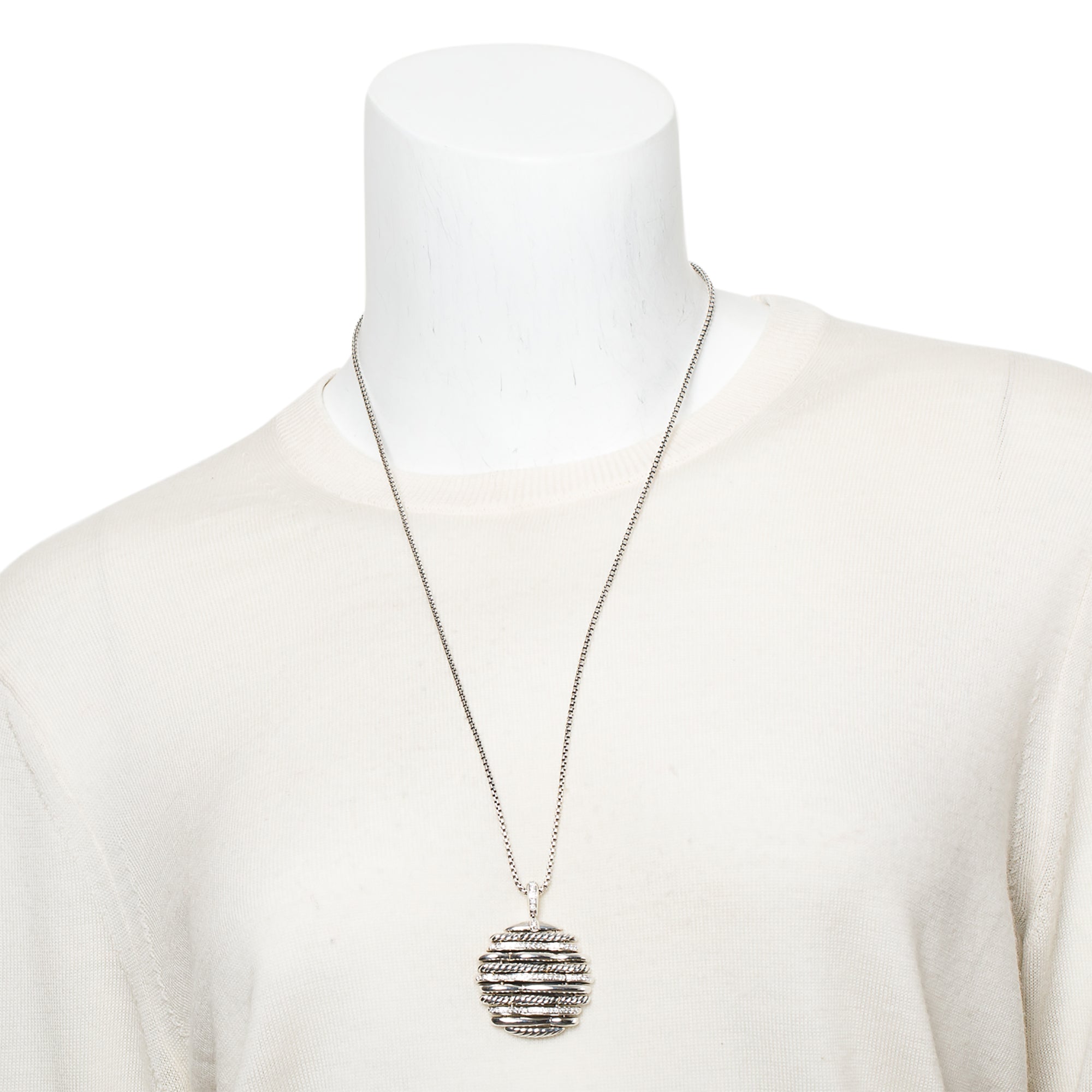 David Yurman Sterling Silver Diamond Tides Pendant Necklace w/ Box
