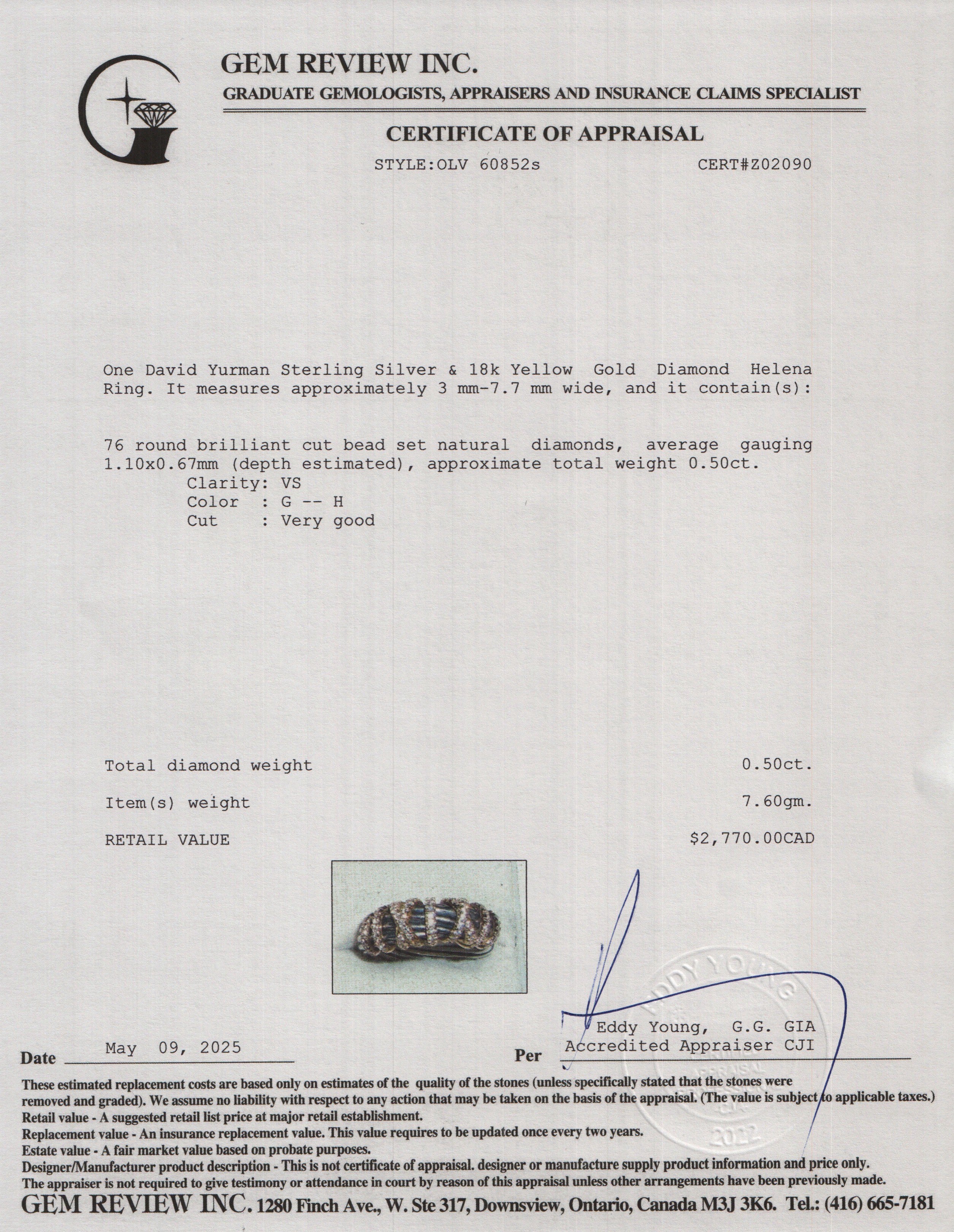 David Yurman Sterling Silver & 18k Yellow Gold Diamond Helena Ring, Size 6