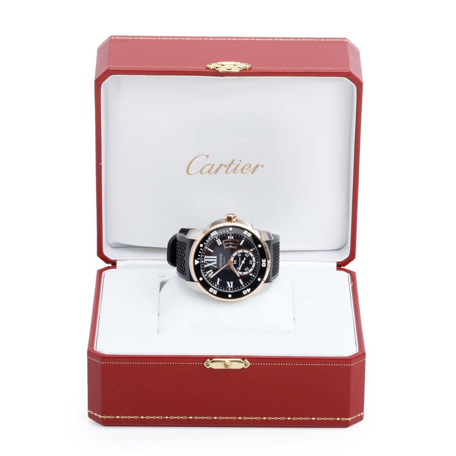 Cartier 18k Rose Gold, Black Ceramic & Stainless Steel Calibre de Cartier 42 MM Automatic Watch 3729 w/ Box